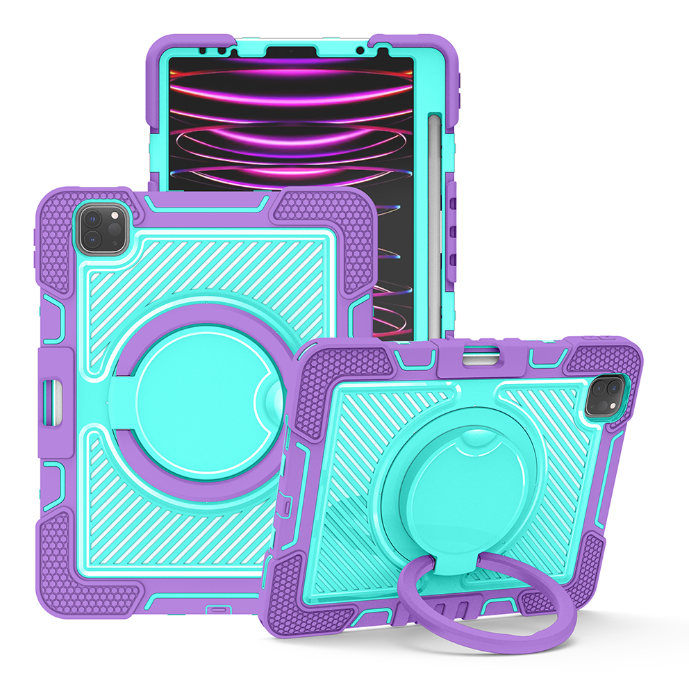 TOZIZO Full Body Silicone iPad Pro 11 Case (2018-2022) - Purple & Mint Green | Kids Shockproof 3-Layer Stand Cover
