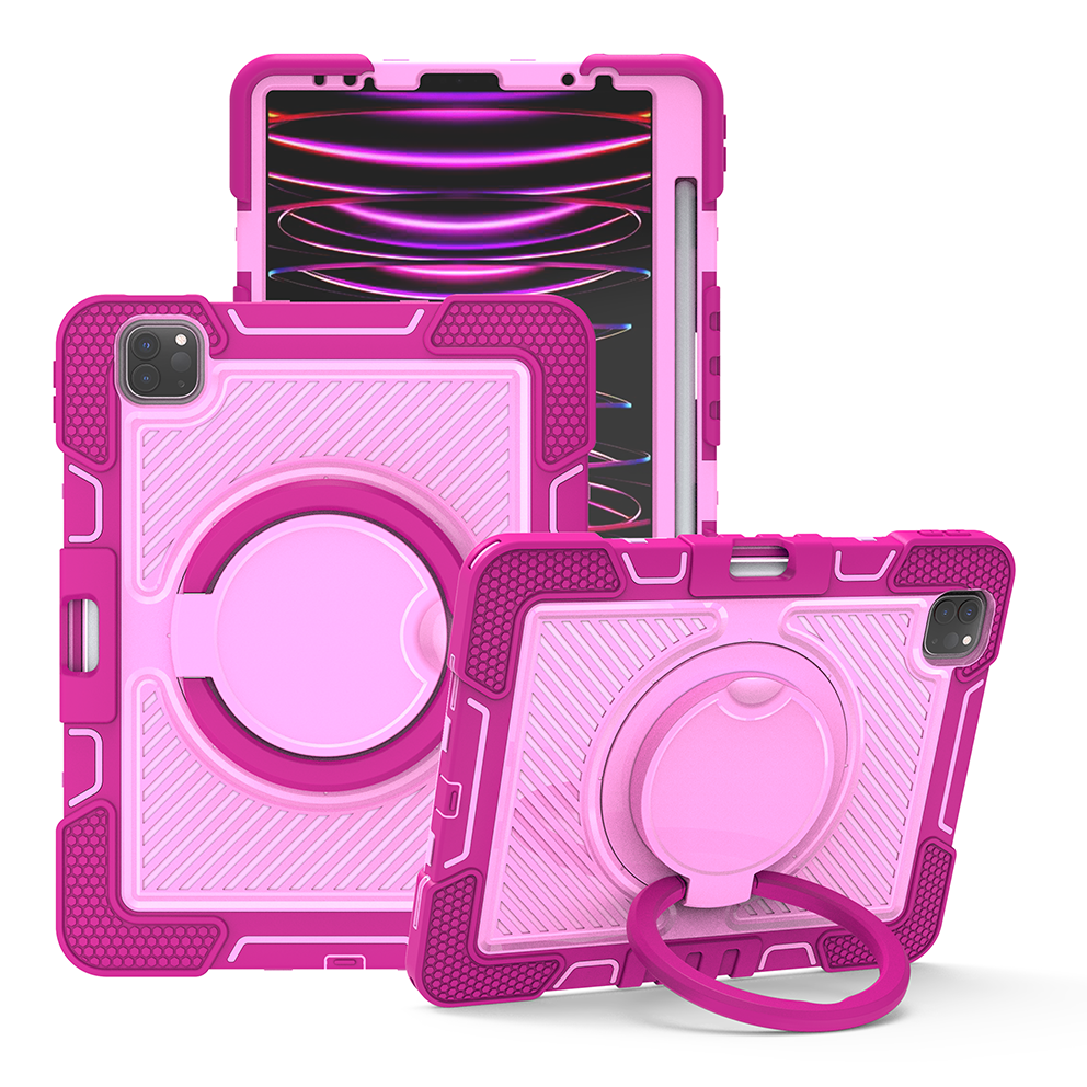 TOZIZO Kids Rugged iPad Pro 11 Case (2018-2022) - Rose Red & Pink | 360° Grip Ring with Kickstand