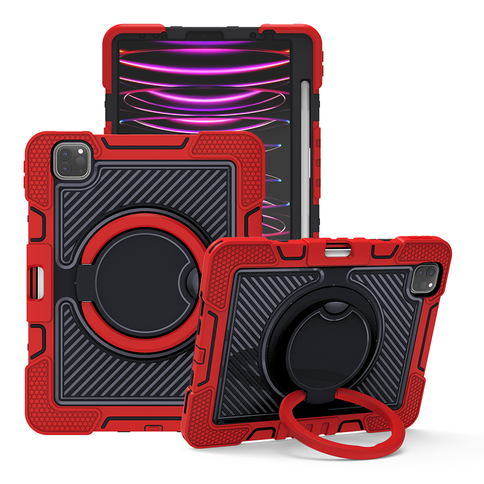 TOZIZO Shockproof Rugged iPad Pro 11 Case (2018-2022) - Red & Black | 360° Rotating Grip Stand Cover