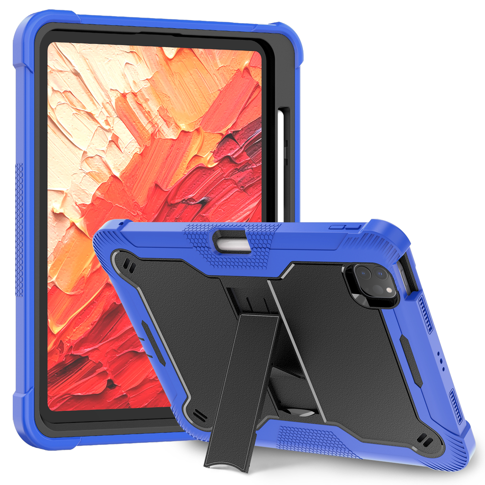 TOZIZO Dark Blue Black iPad Pro 11 2024 Kids Education Tablet Case 3 Layers Heavy Duty Rugged Protective Cover