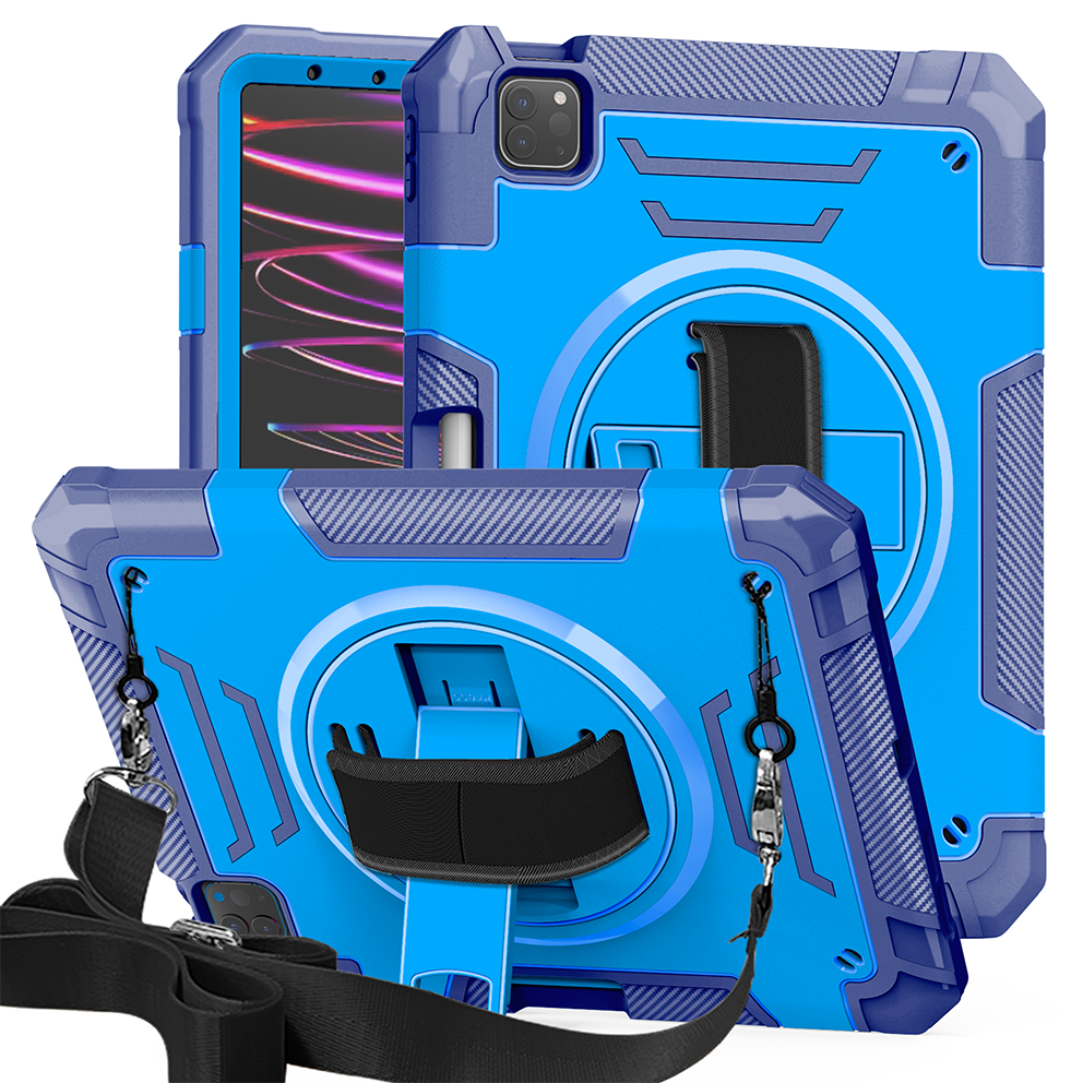 TOZIZO Blue iPad Pro 11 Rugged Tablet Case with Kickstand, Hand & Shoulder Strap