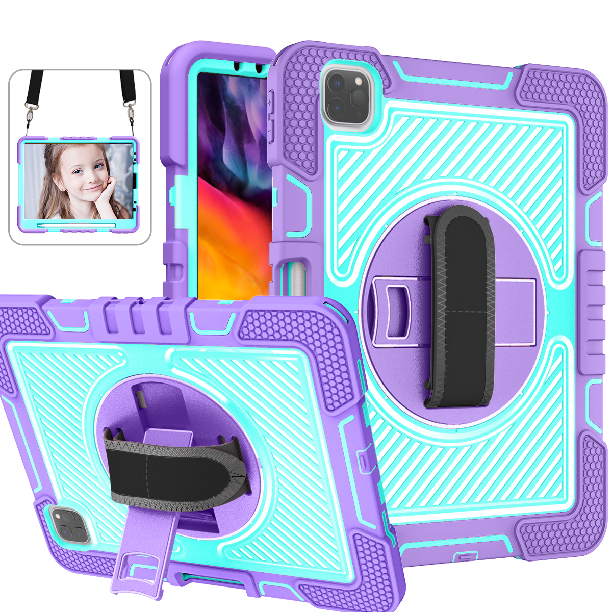TOZIZO iPad Pro 11 Heavy Duty Tablet Case with Kickstand – Purple & Mint Green