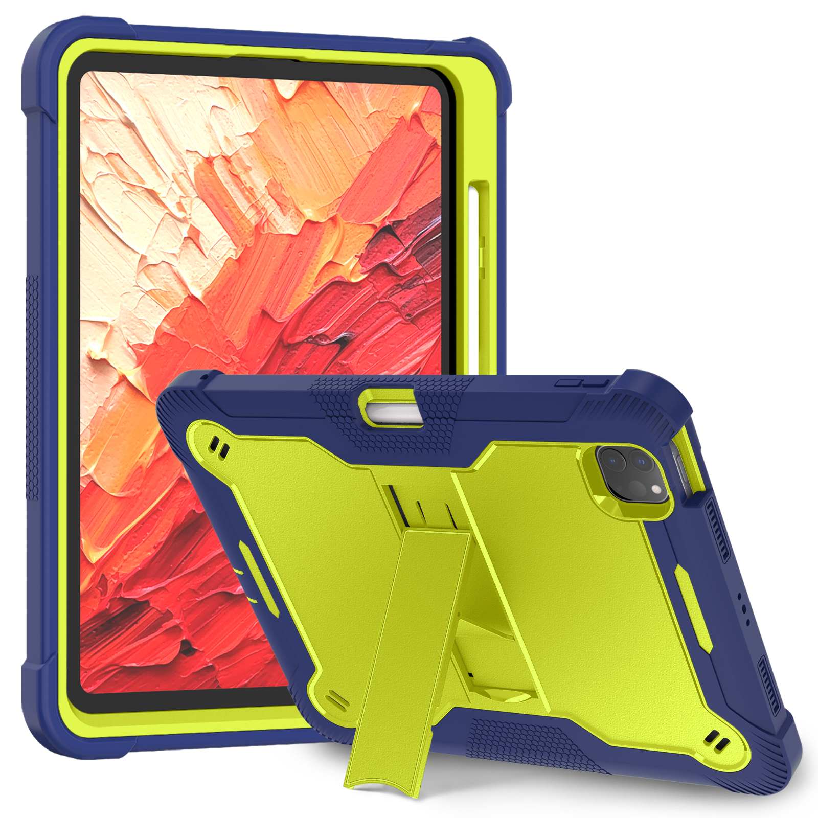 TOZIZO Yellow Green Navy Blue iPad Pro 11 2024 Rugged Tablet Case Multi Angle Kickstand Shockproof Protective Cover