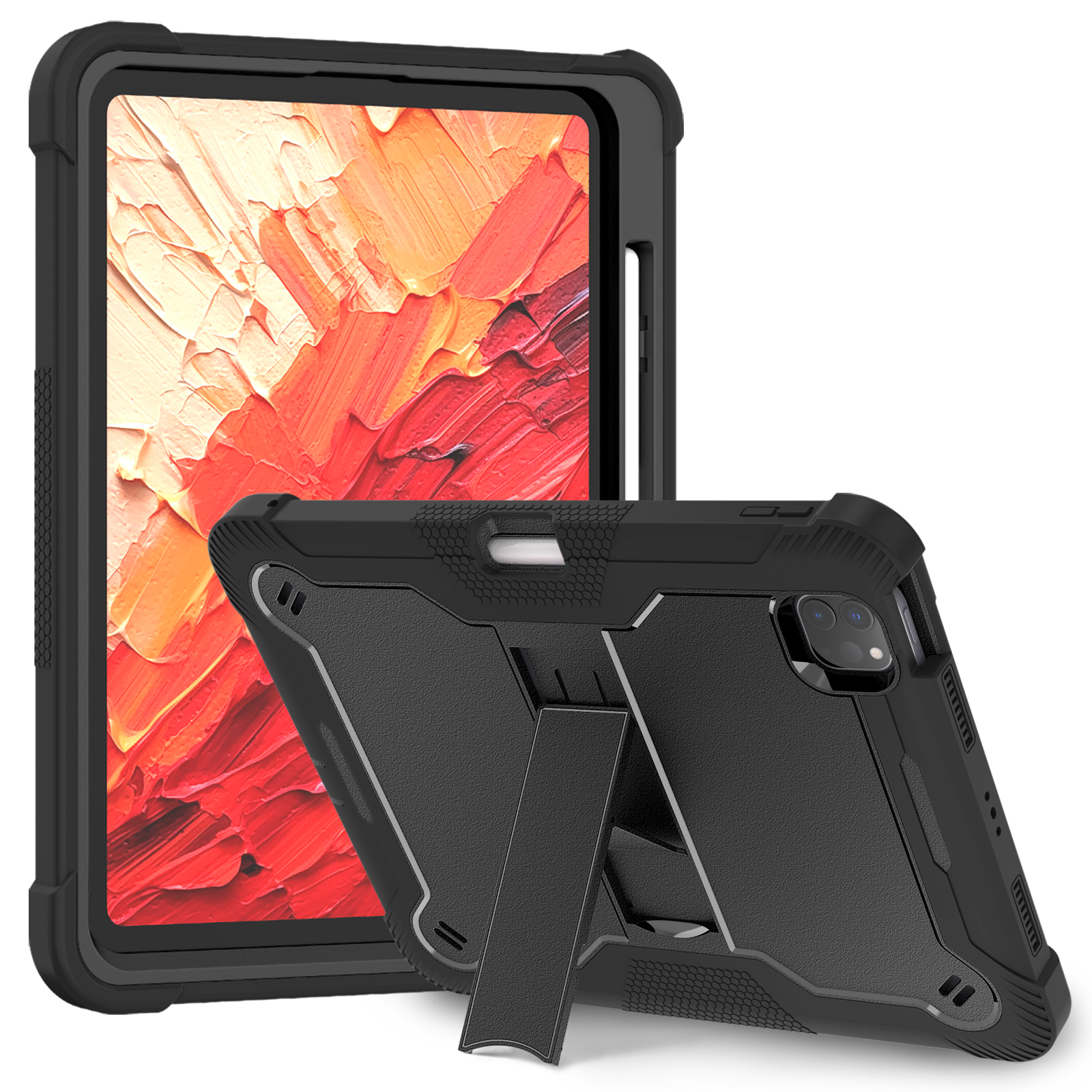 TOZIZO Black iPad Pro 11 2024 Heavy Duty Survivor Rugged Tablet Case Full Body Protective Shockproof Cover