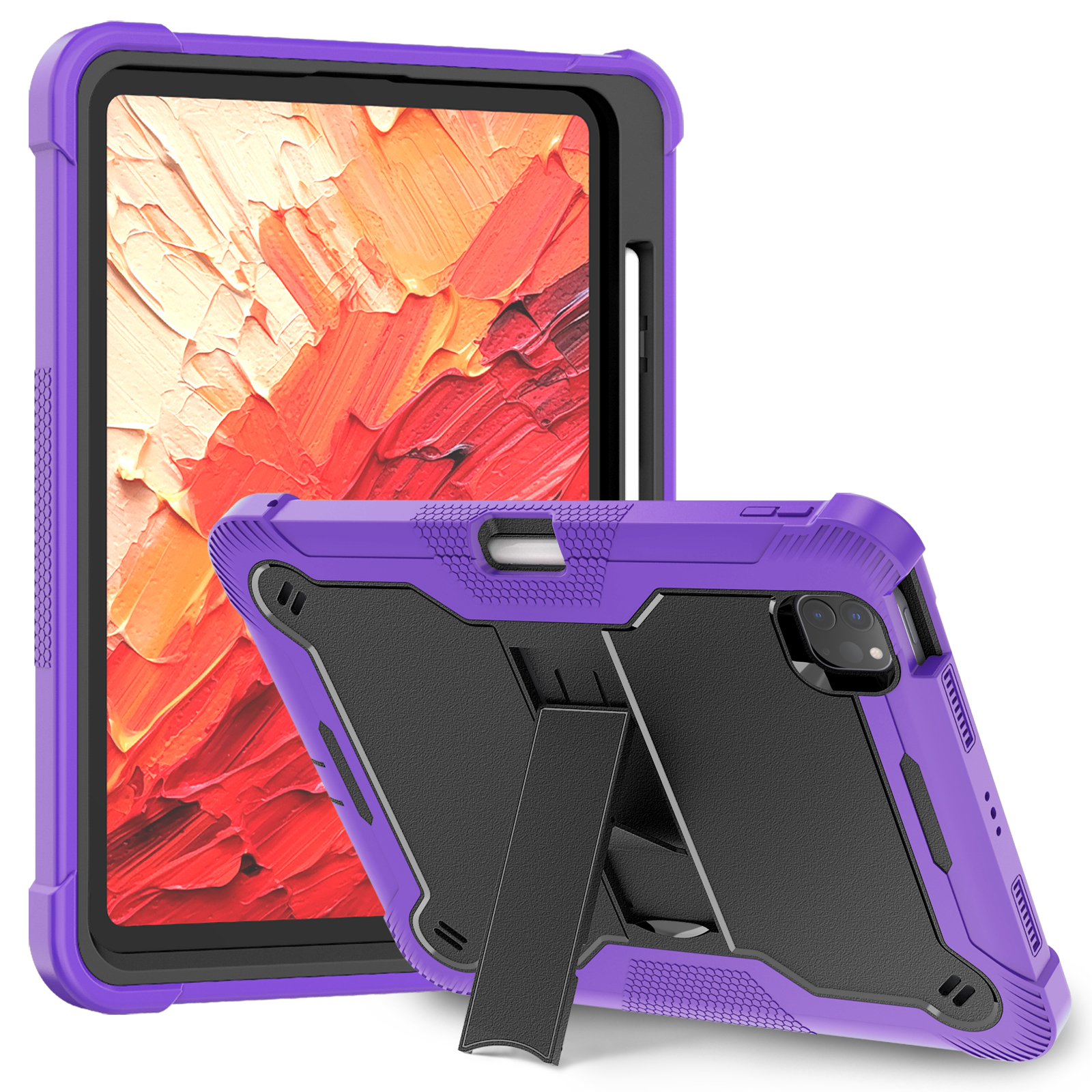 TOZIZO Purple Black iPad Pro 11 2024 Full Body Protective Tablet Case Heavy Duty Shockproof Cover with Kickstand