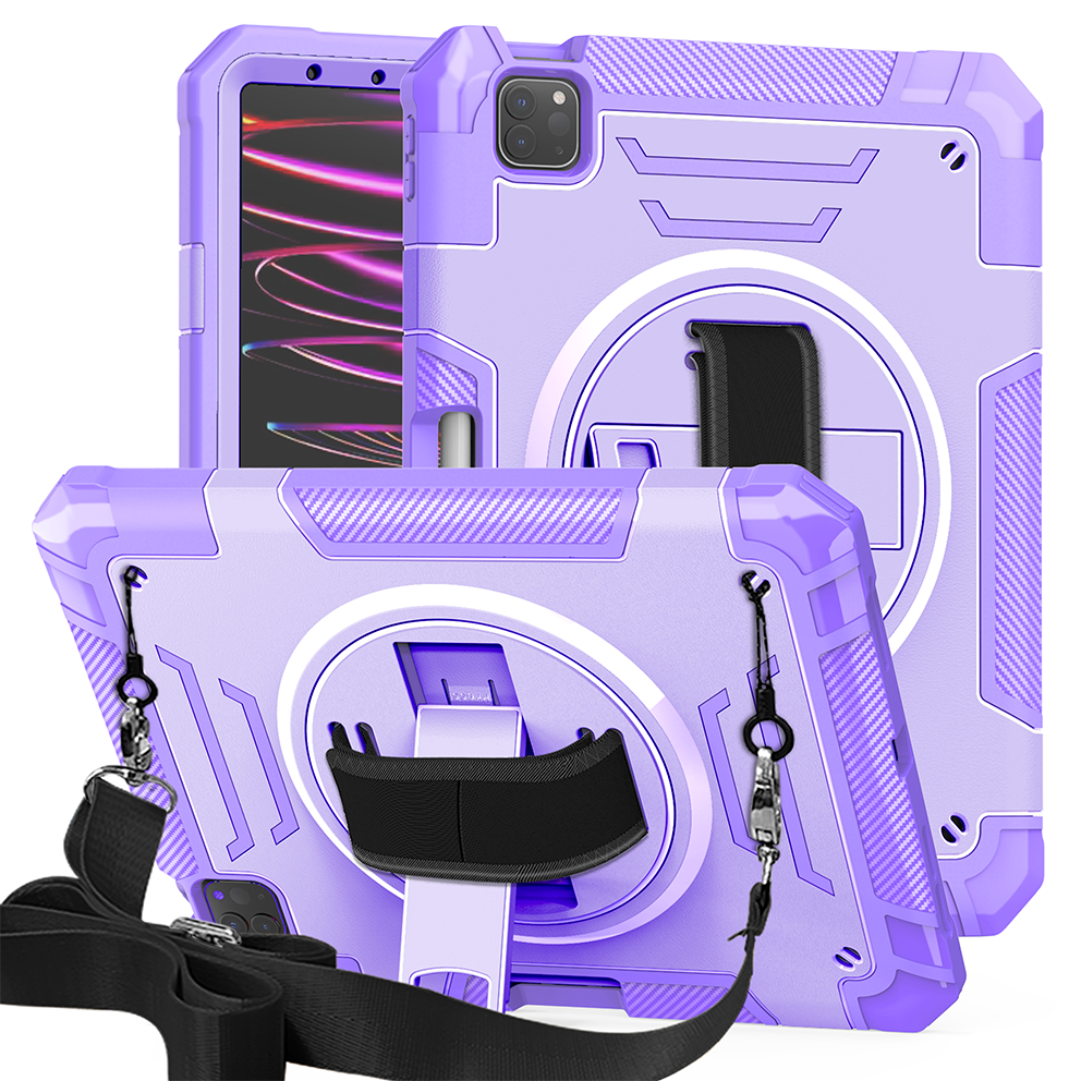 TOZIZO Rugged Purple iPad Pro 11 Case with Strap, Kickstand & Pencil Holder