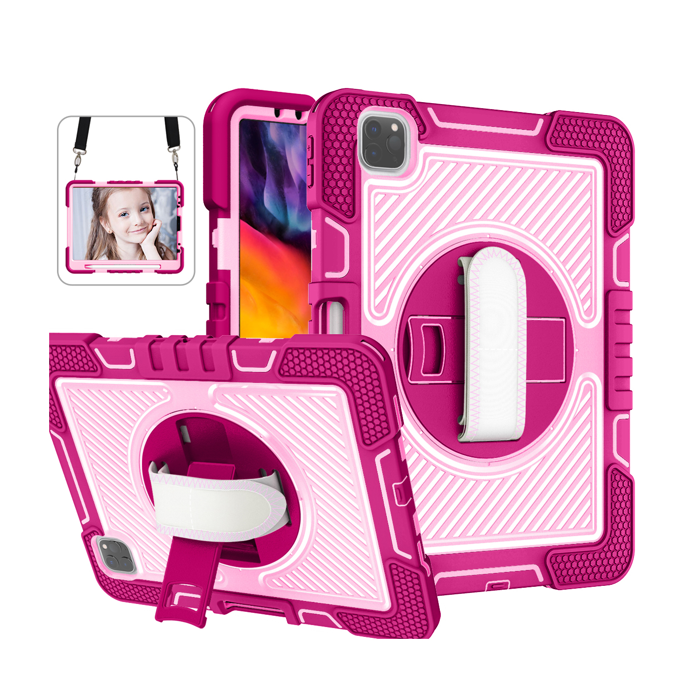 TOZIZO Shockproof iPad Pro 11 Case with Stand – Rose Red & Pink Combo