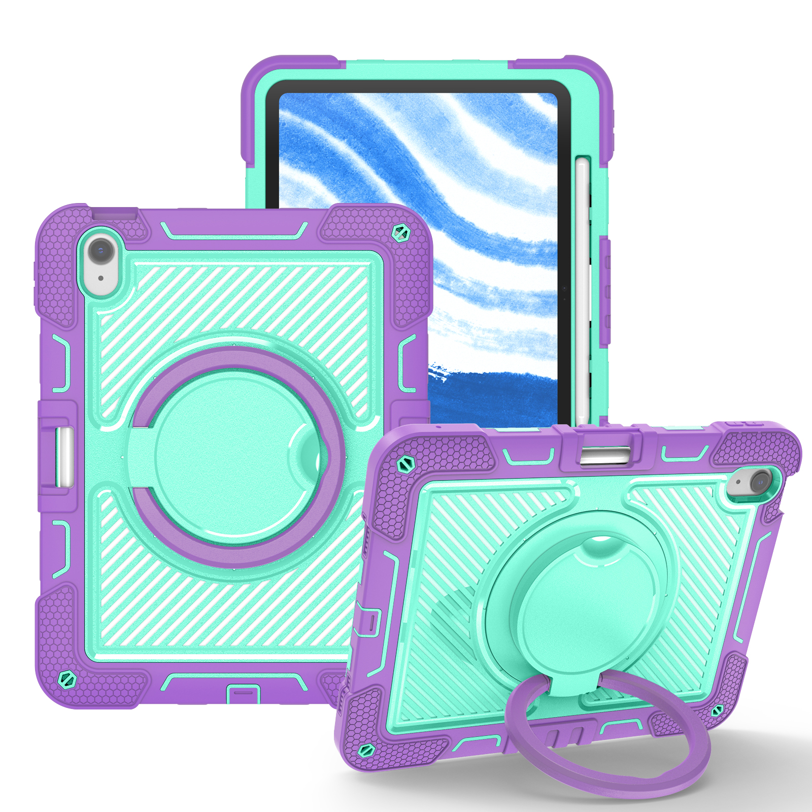 TOZIZO 360 Rotation Muti Angle Rugged 3 Layer Kickstand Shockproof Tablet Case for iPad Air 11 2026 Purple Blue