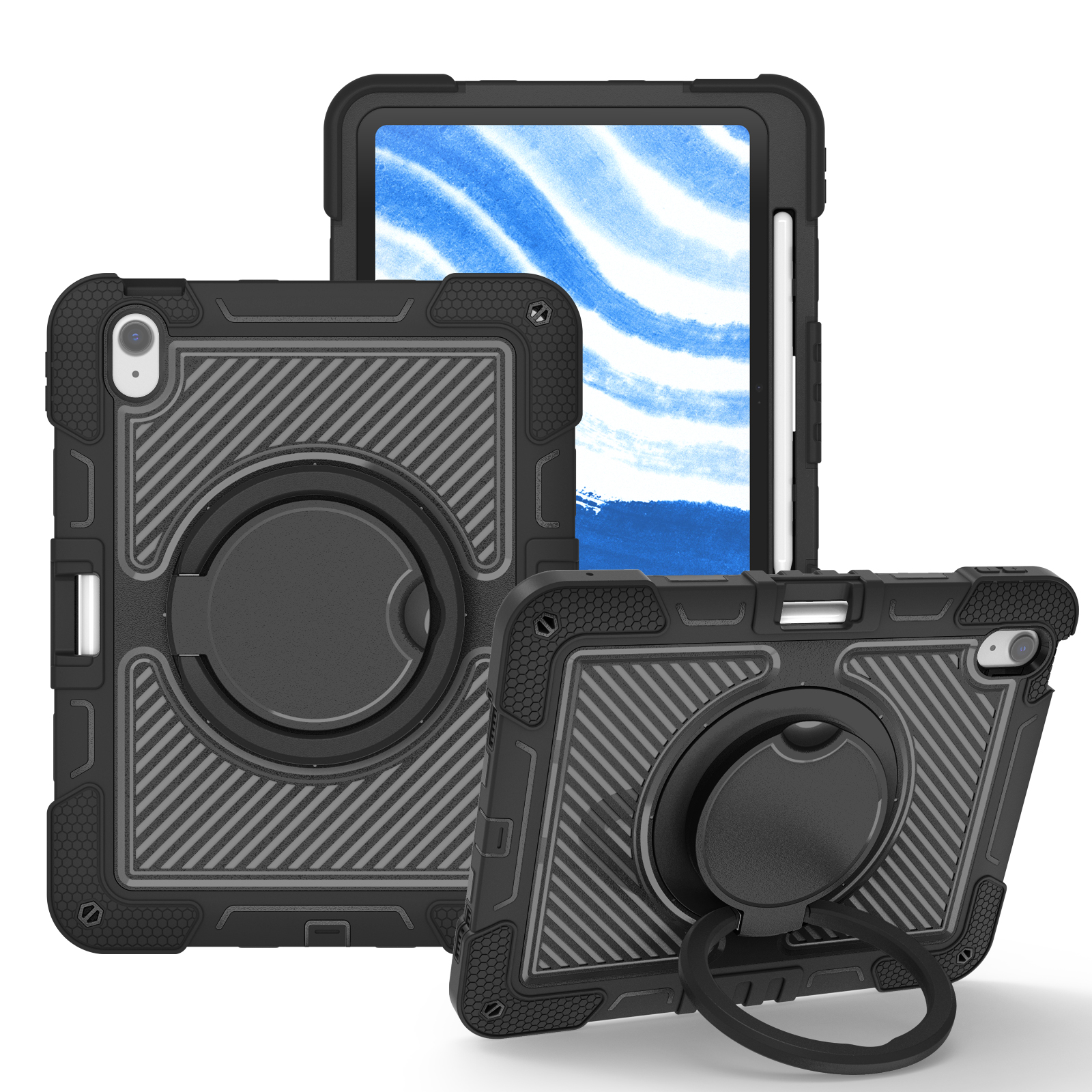 TOZIZO Rugged Survivor Heavy Duty Tablet Case for iPad Air 11 2026 Black