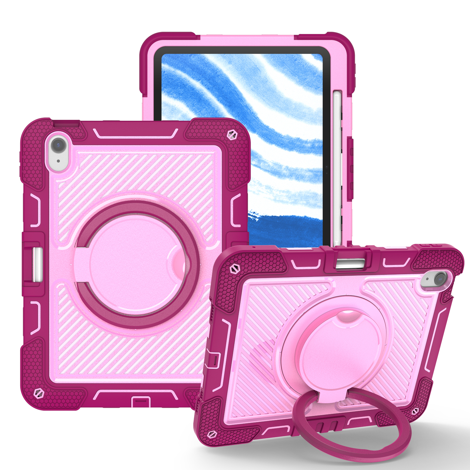 TOZIZO Shockproof Multi Angle Kickstand Full Body Protection Tablet Case for iPad Air 11 2026 Rose