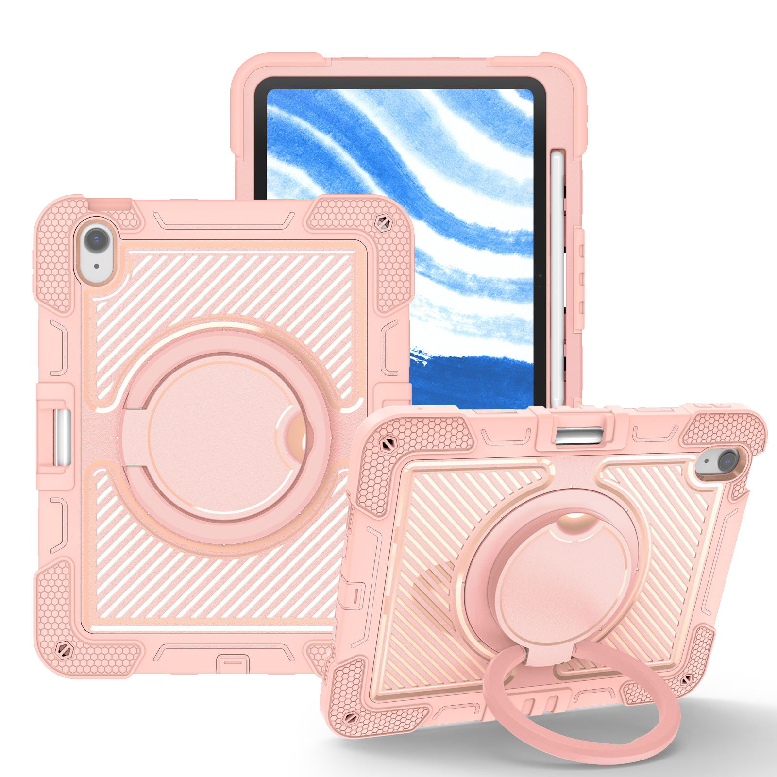 TOZIZO Heavy Duty Shockproof 360 Rotating Grip Tablet Case for iPad Air 11 2026 Rose Gold