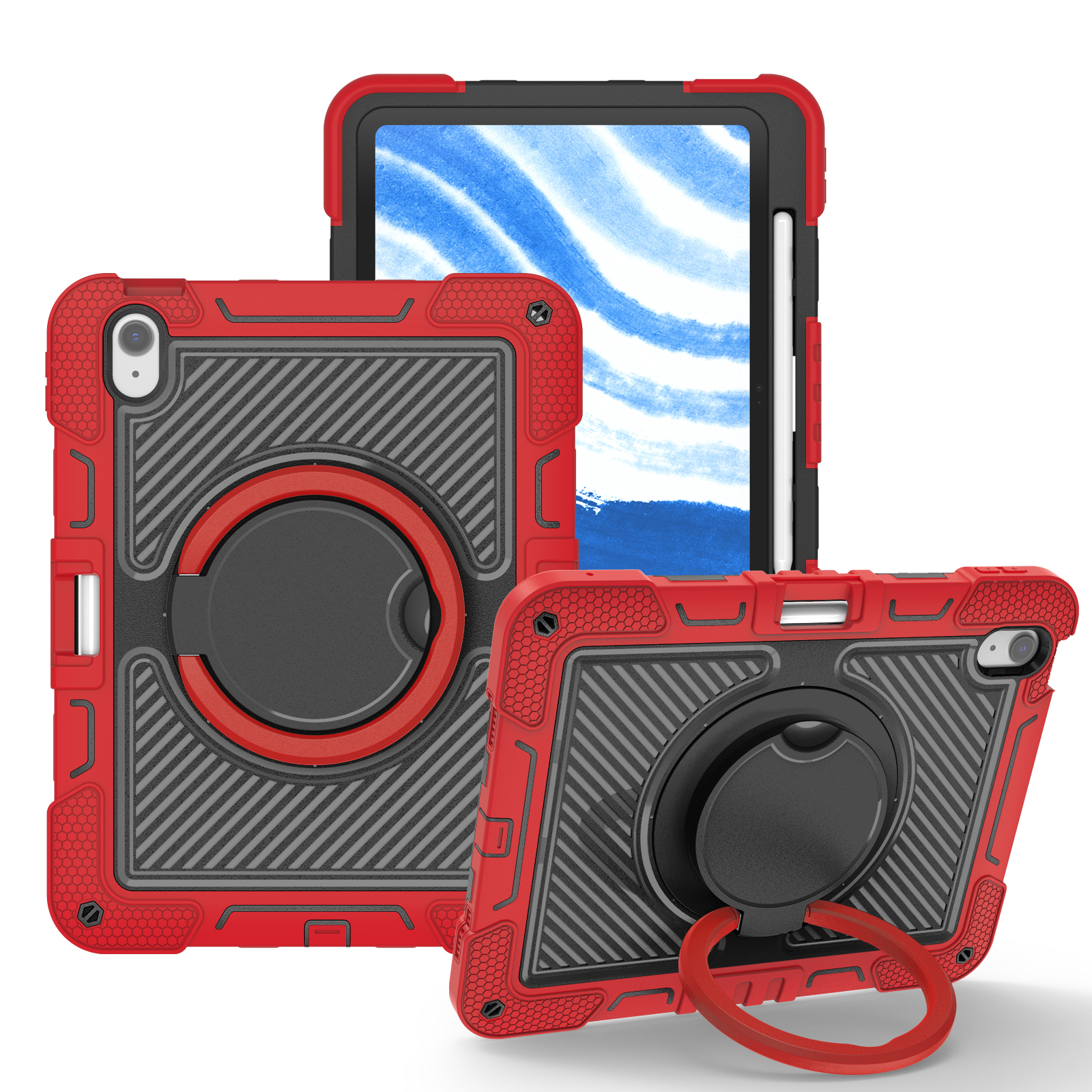 TOZIZO Anti Shock Rotating Stand Silicone Tablet Case for iPad Air 11 2026 Red