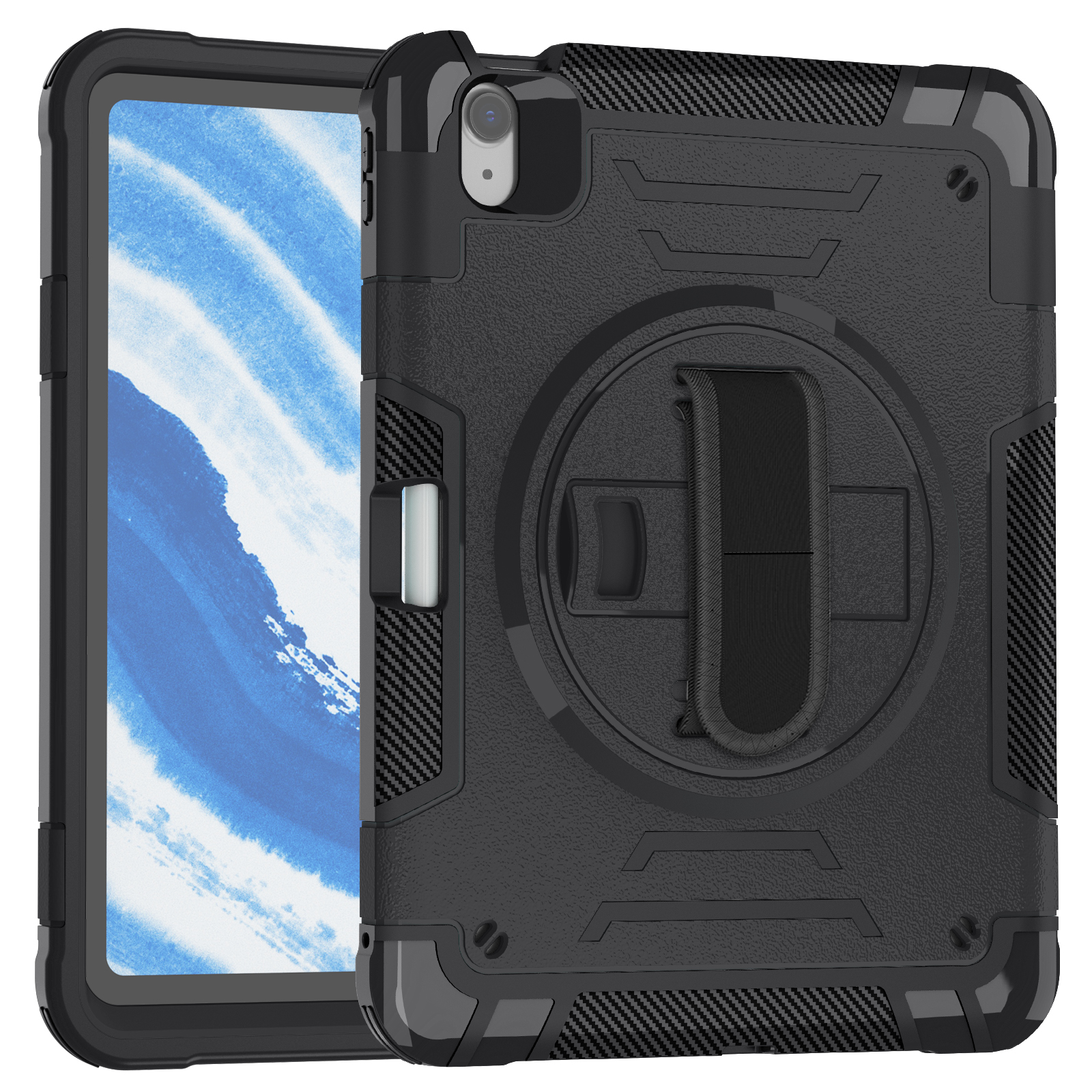 TOZIZO Shockproof Heavy Duty Tablet Case with Rotating Stand for iPad Air 11 2026 - Black