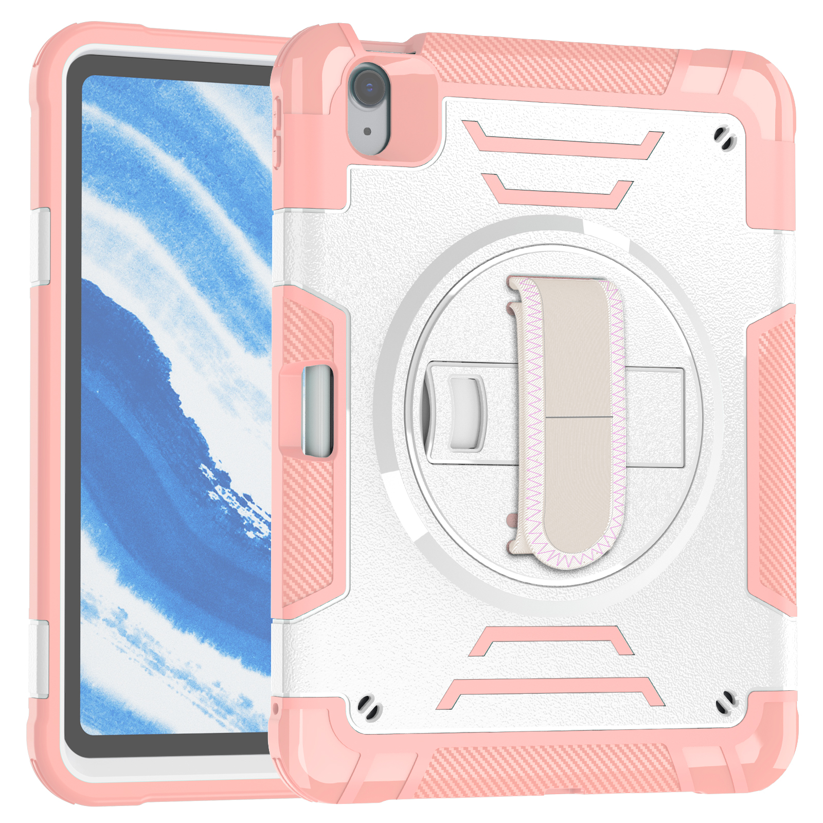 TOZIZO Heavy Duty Rugged Tablet Case with 360 Rotating Stand for iPad Air 11 2026 M4 - Rose Gold