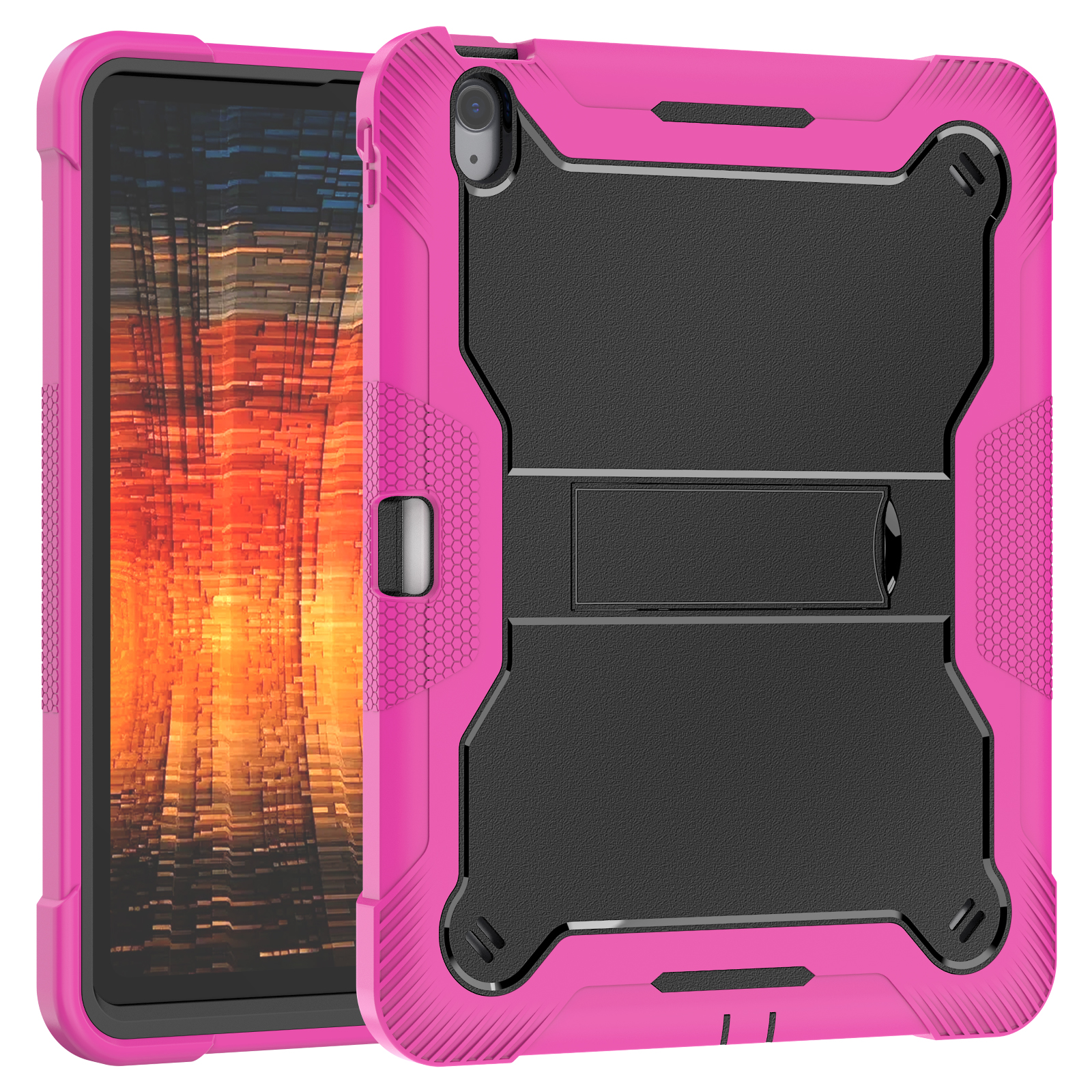TOZIZO Kids Education Shockproof iPad Air 13 M5 2025 Tablet Case with Kickstand – Rugged Full Body Protective Tablet Cover (Rose Red + Black)