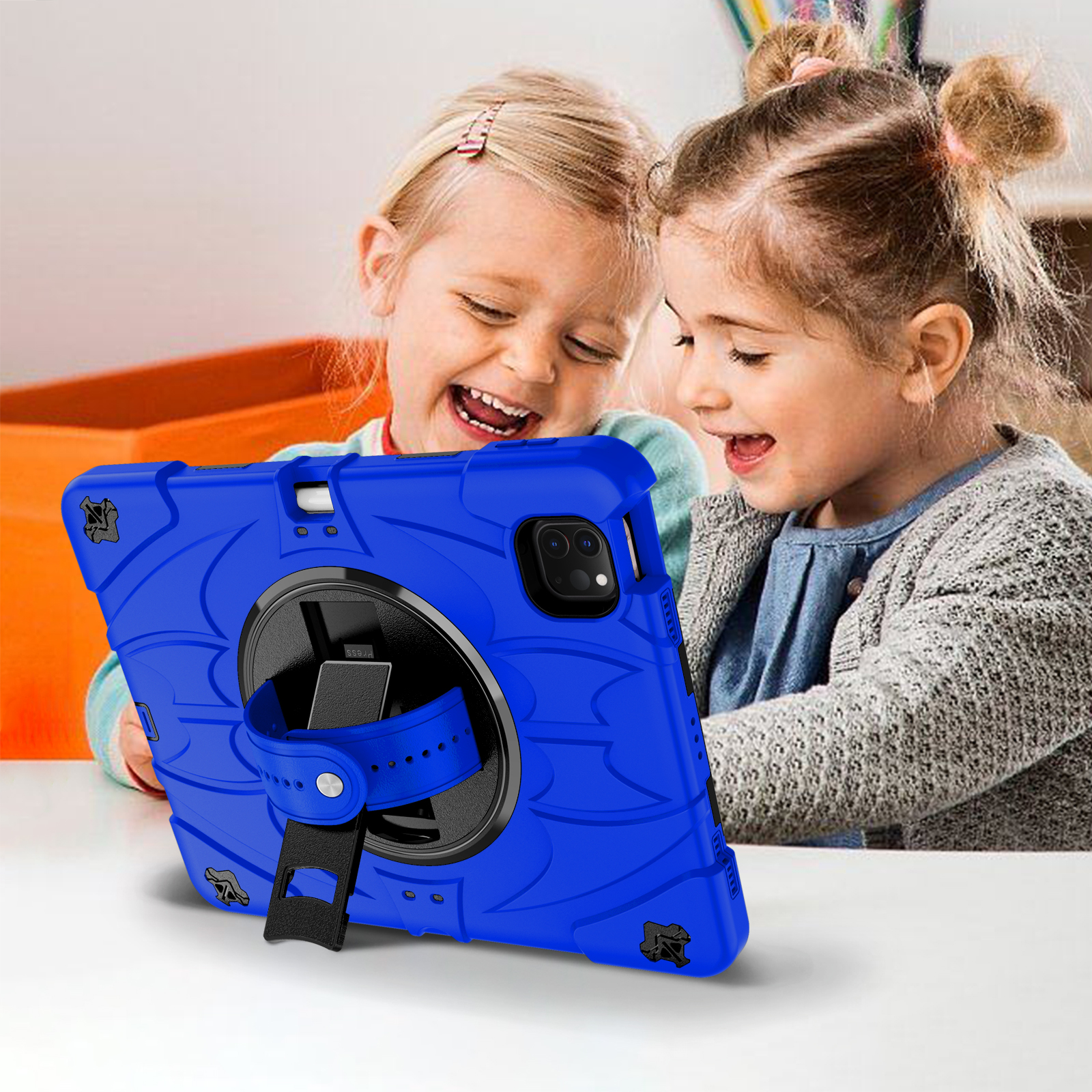 TOZIZO Durable 360° Rotating iPad Case for iPad Pro 11 (2018-2022) – Multi-Angle, 3-Layer Silicone, Shockproof Defender, Hand Strap & Kickstand – Perfect Protection for Kids and Professionals