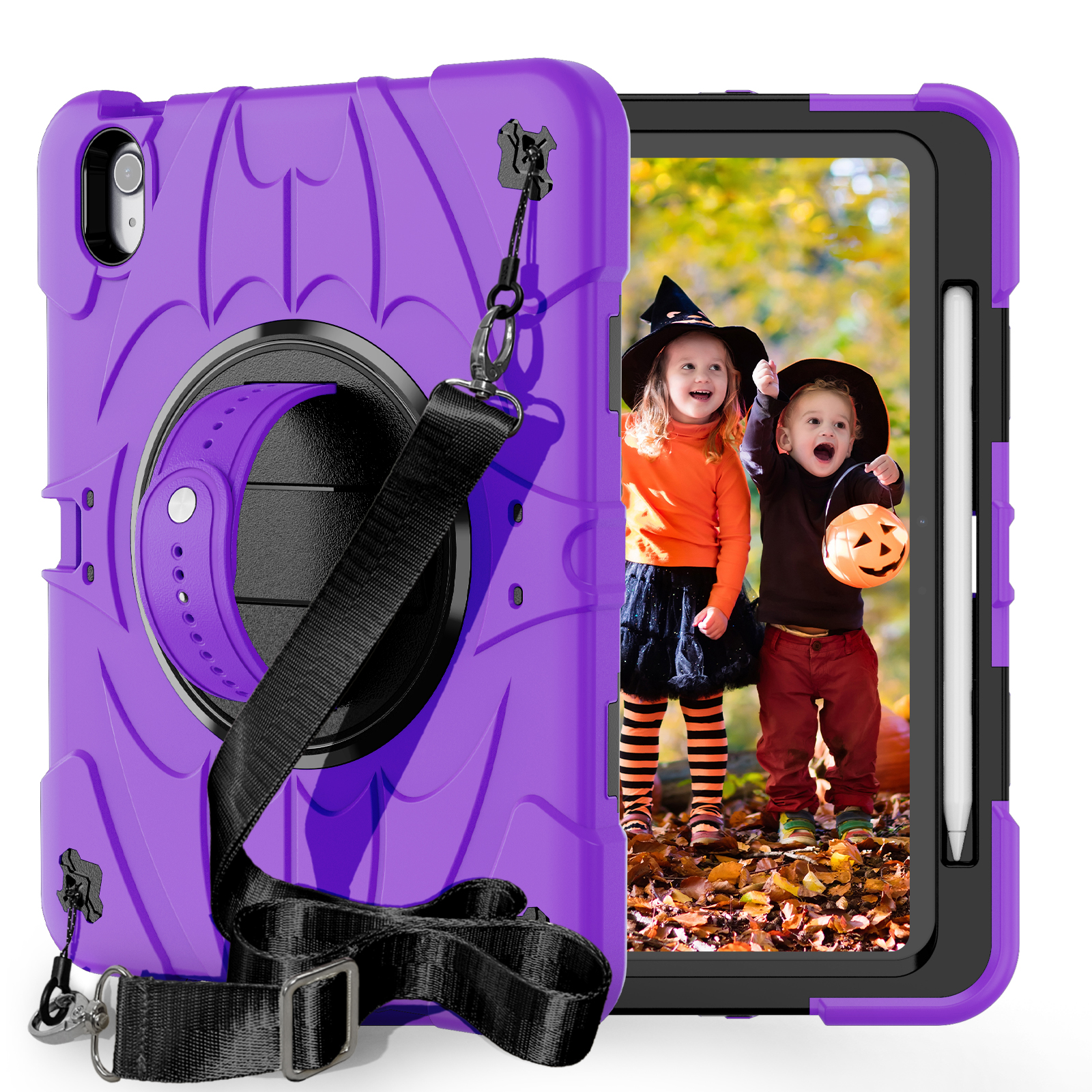 TOZIZO iPad Air 13-inch (M2/M3, 2024/2025) Kids Shockproof Case with 360° Rotating Stand & Shoulder Strap - Heavy Duty Silicone Tablet Cover
