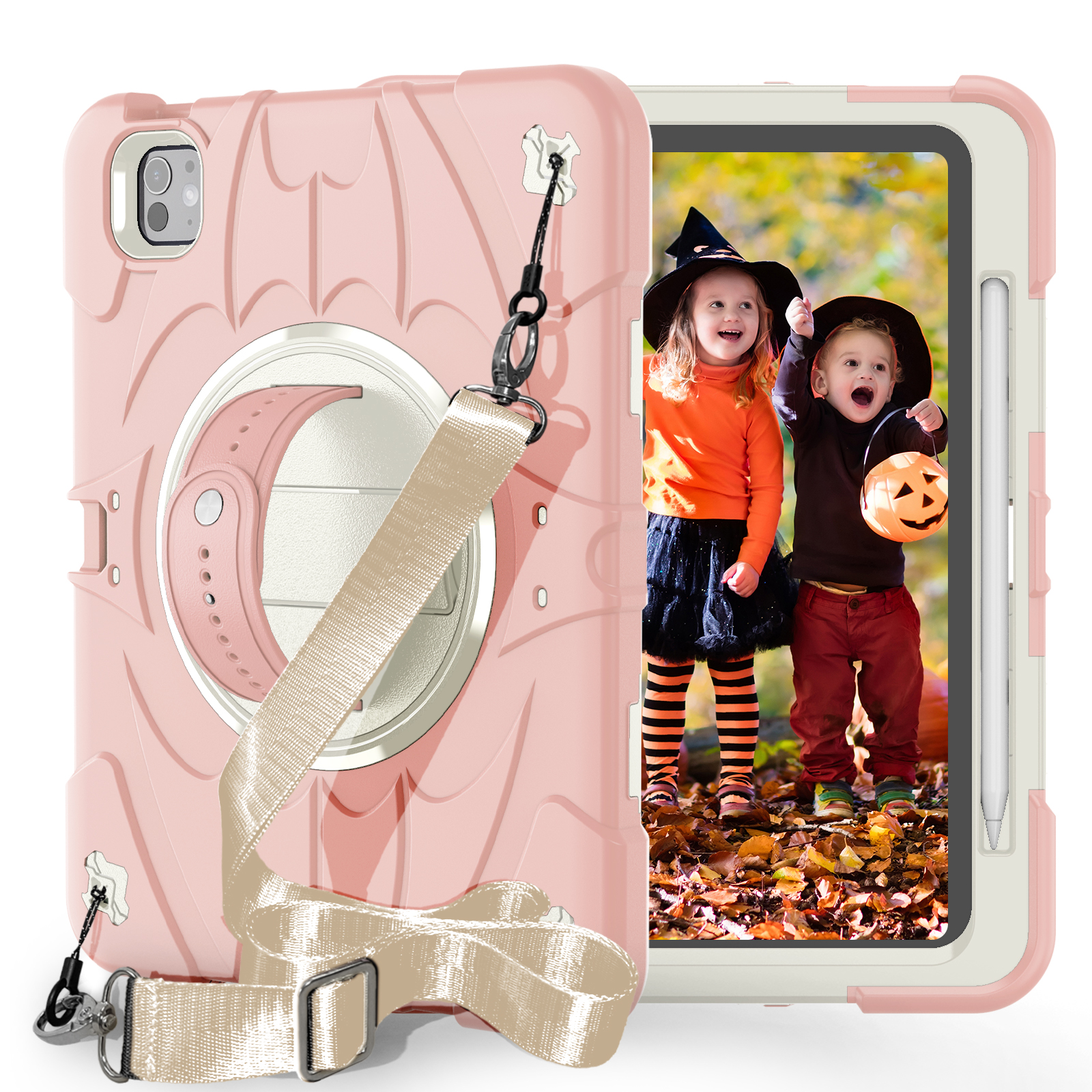 TOZIZO Pink Kid-Proof iPad Pro 11 2025 Silicone Case with Strap and Full Body Drop Protection
