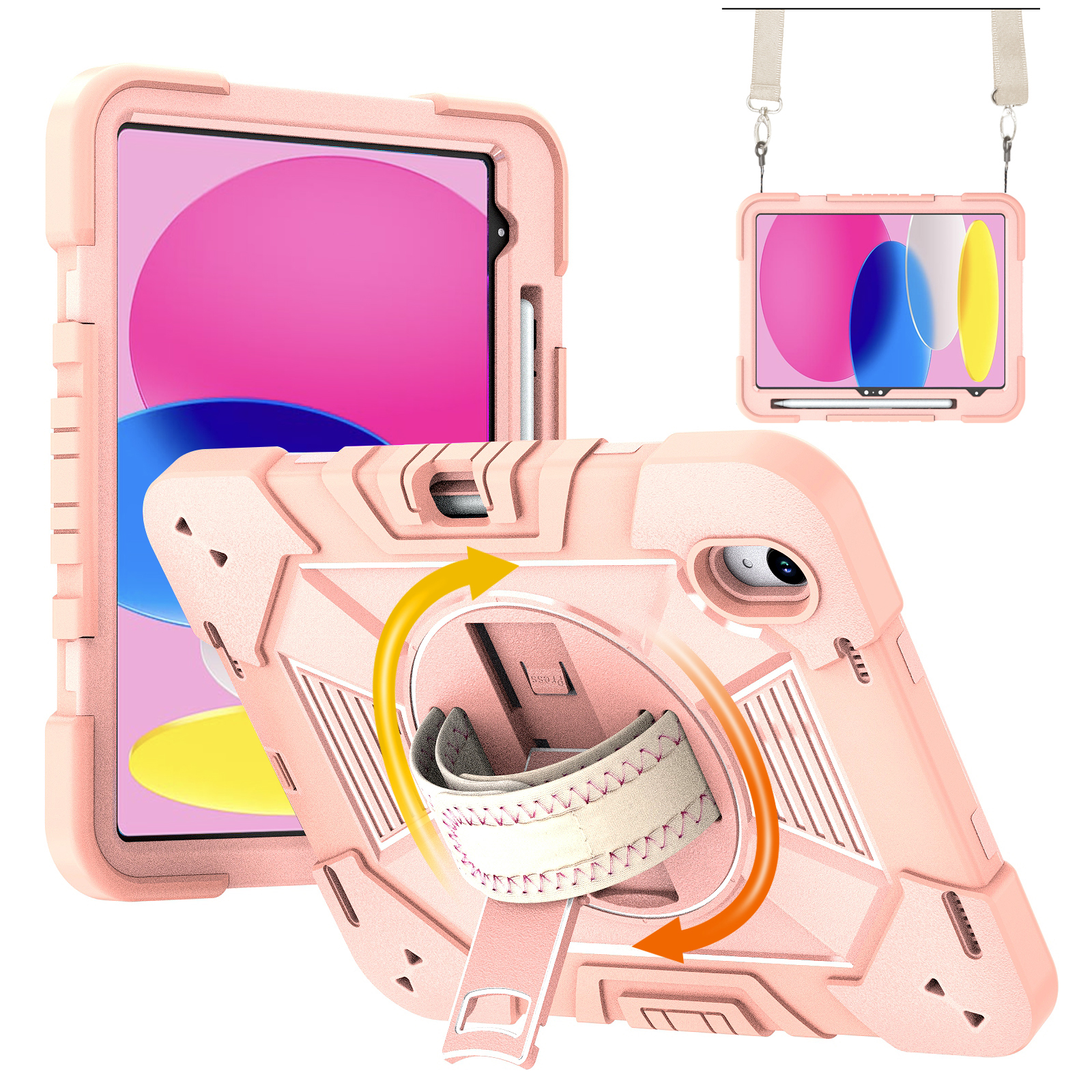 TOZIZO Rose Gold Protective Case for iPad 10th/11th Gen | Shockproof PC Silicone, Hand & Shoulder Straps