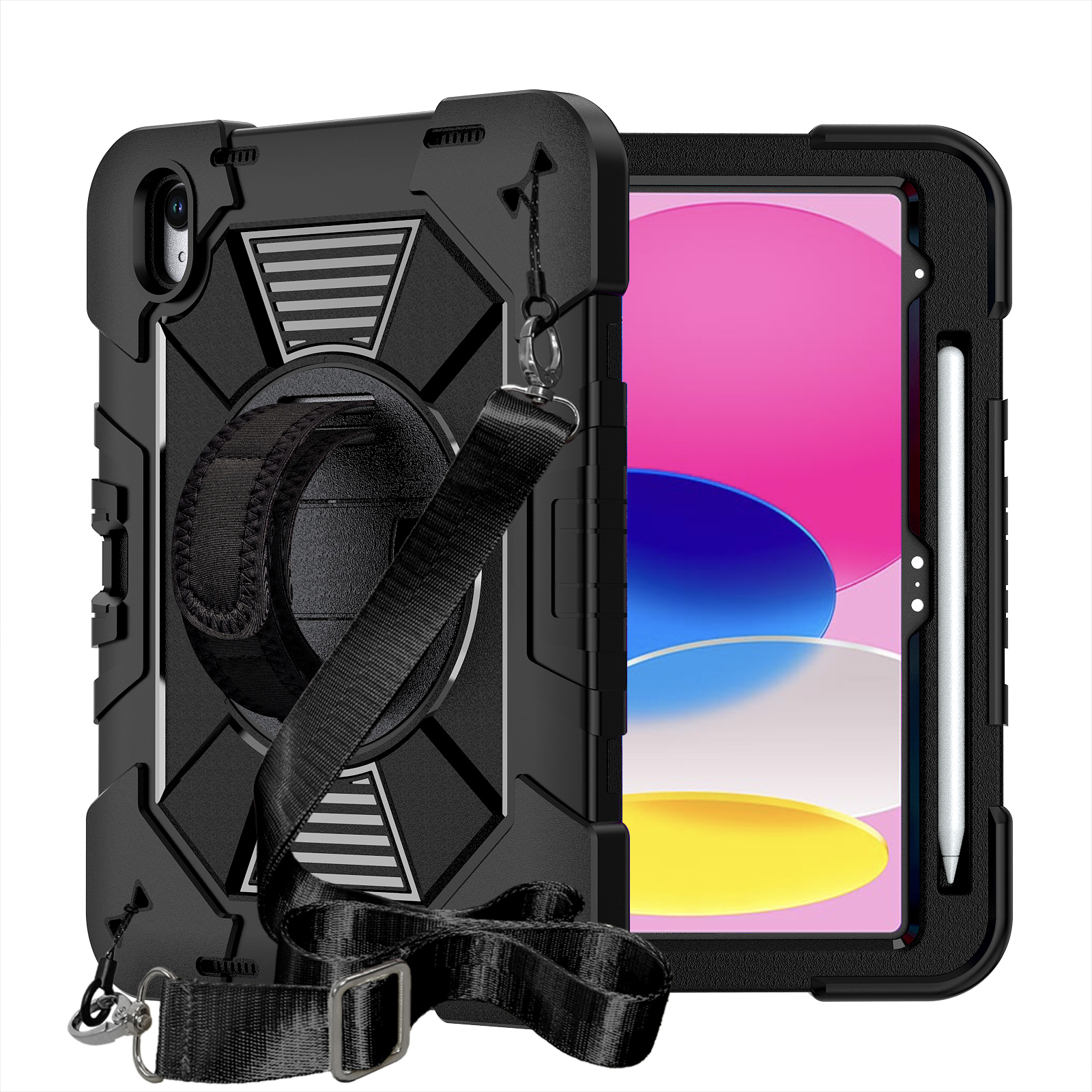 TOZIZO Black Heavy Duty Case for iPad 10th/11th Gen with 360° Stand & Hand Strap | B2B Wholesale