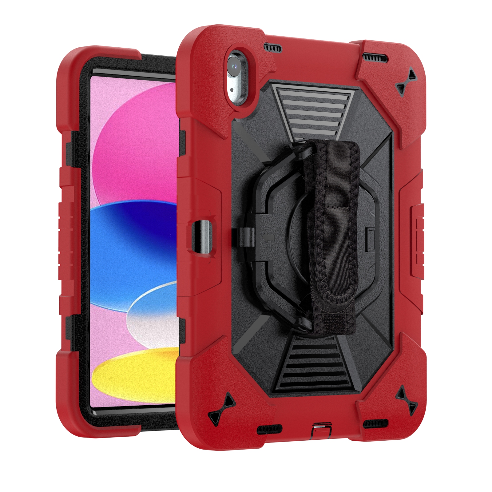 TOZIZO Red Heavy-Duty for iPad 10th Gen / iPad A16 11th Gen Case for School Bulk Orders with 360° Rotating Stand