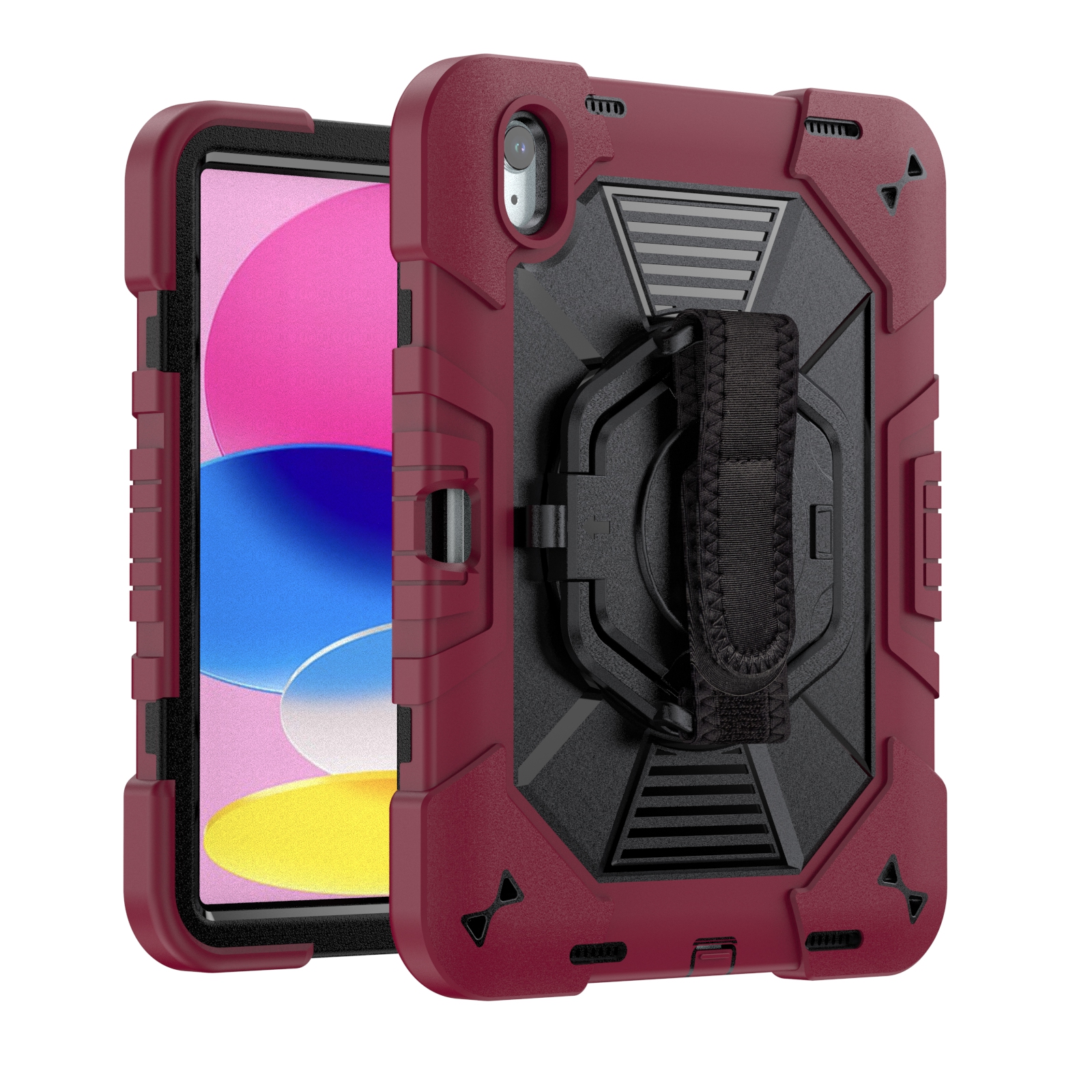 TOZIZO Wine Red Enterprise Protective iPad 10th/11th Gen A16 Case, 3-Layer PC Silicone with Rotating Stand