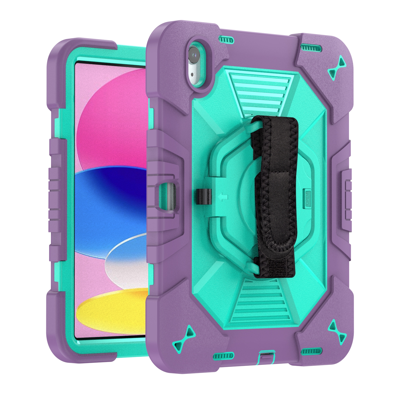 TOZIZO Purple Mint Kids & School Rugged for iPad 10th/11th Gen A16 Case with 360° Stand, Hand Strap, Shoulder Strap