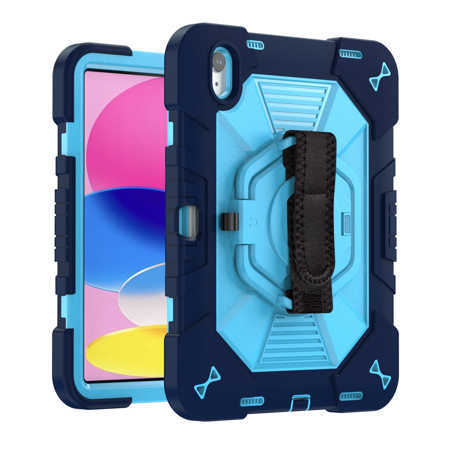 TOZIZO Navy Blue Commercial for iPad 10th/11th Gen A16 Rugged Case for Warehouse & Healthcare with 360° Stand