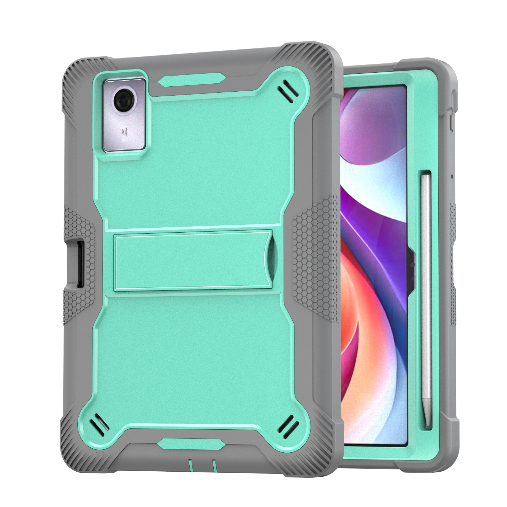 TOZIZO Grey Mint Heavy Duty Protective Cover for Lenovo Idea Tab 11 with Foldable Stand
