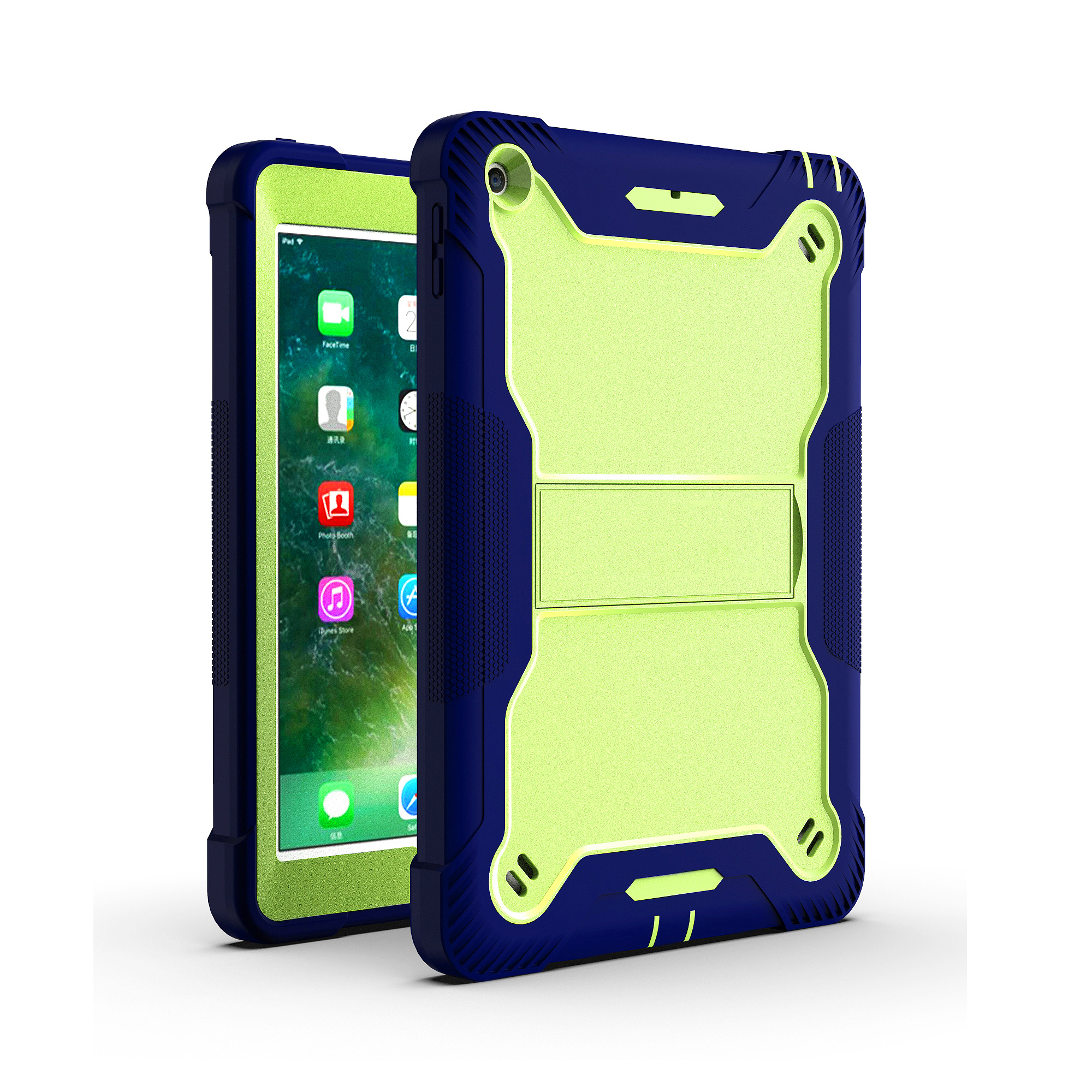 TOZIZO Yellow Green + Navy Blue Shockproof Pad Tablet Case for iPad 10.2 Inch Full Body Rugged Survivor Cover