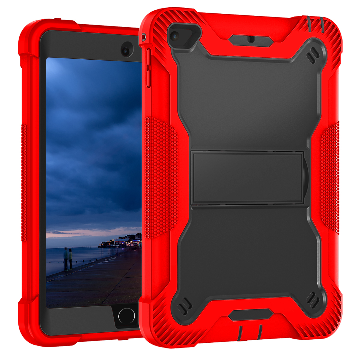 TOZIZO Red Rugged iPad mini 4/5 Case – Heavy Duty Shockproof 3-Layer Kickstand Tablet Cover