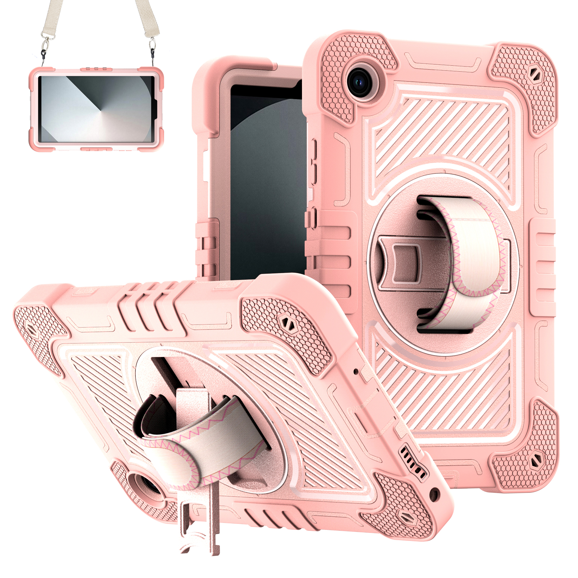 TOZIZO Rose Gold Lenovo Tab K9 Protective Case | 360° Multi-Angle Stand, Adjustable Hand Grip & Shoulder Strap for Education Supply