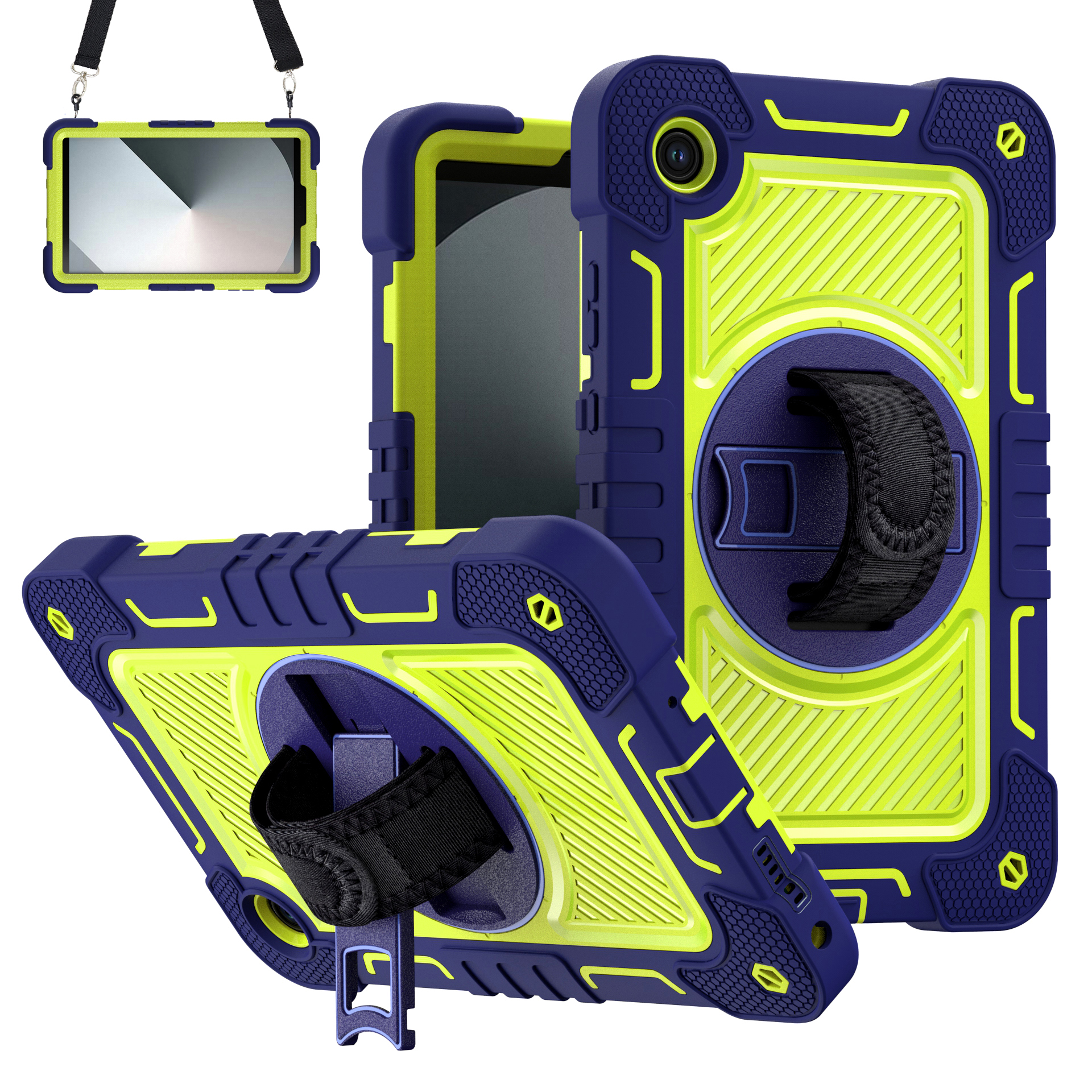 TOZIZO Navy Blue Lenovo Tab K9 Armor Case | 360° Rotating Stand, Hand Strap & Wide Shoulder Strap for Enterprise Procurement