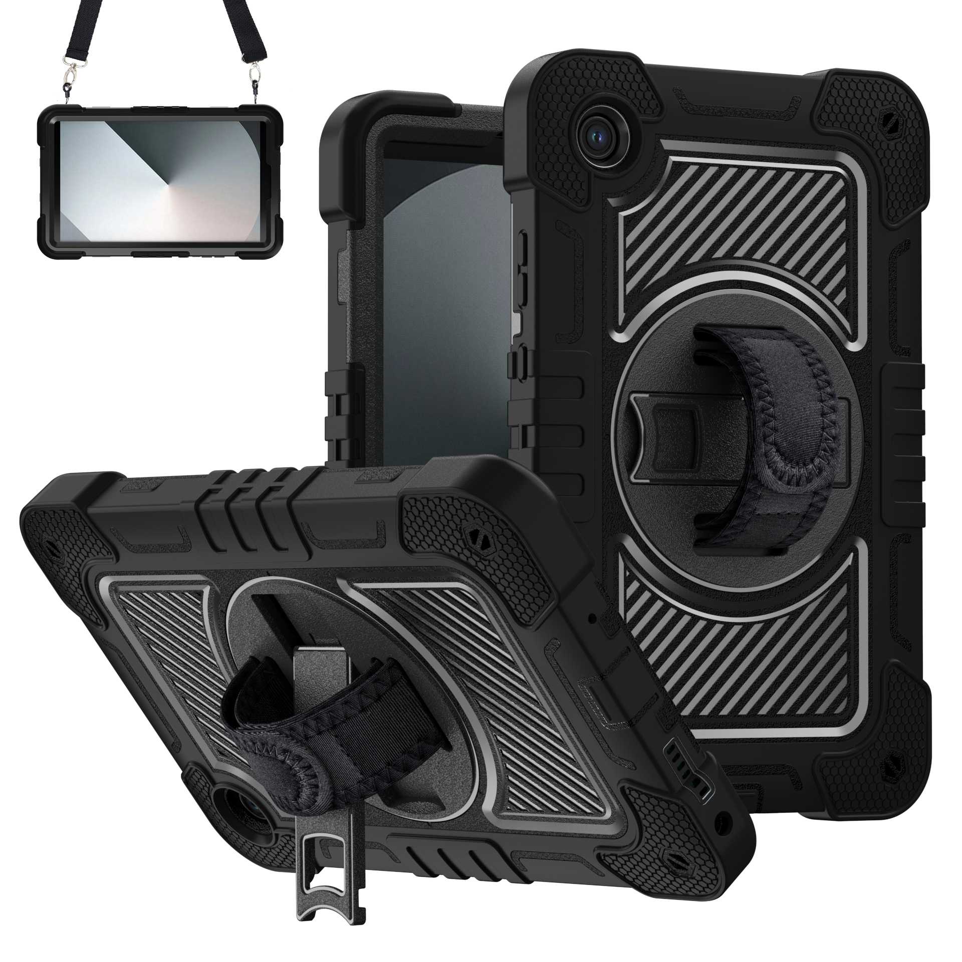 TOZIZO Black Lenovo Tab K9 Rugged Case | 360° Rotating Stand, Adjustable Hand Strap & Wide Shoulder Strap Wholesale