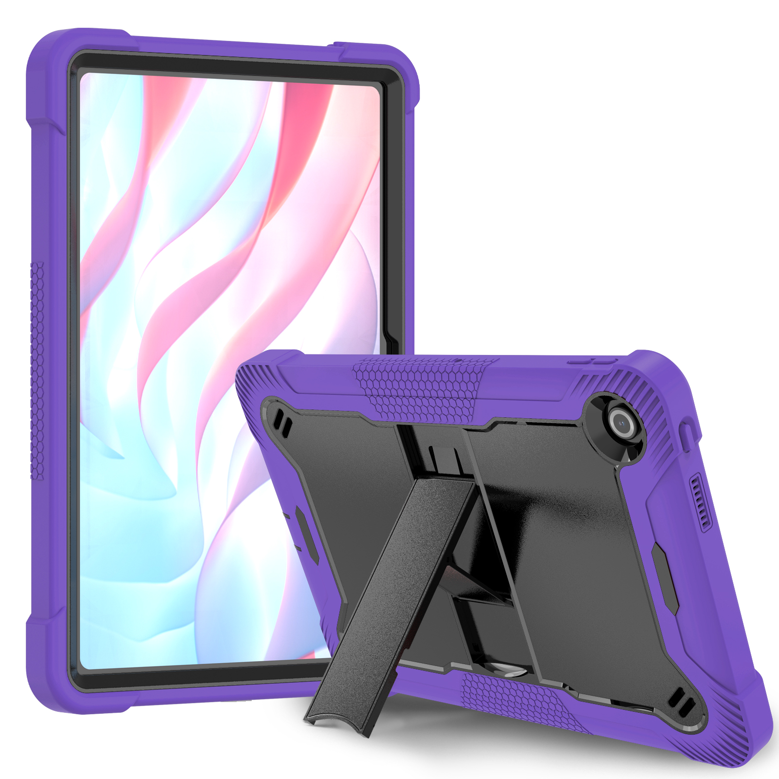 TOZIZO Hybrid Tough Rugged Case for Lenovo Tab 10.1 2025 – Purple Silicone Armor Tablet Cover with Kickstand