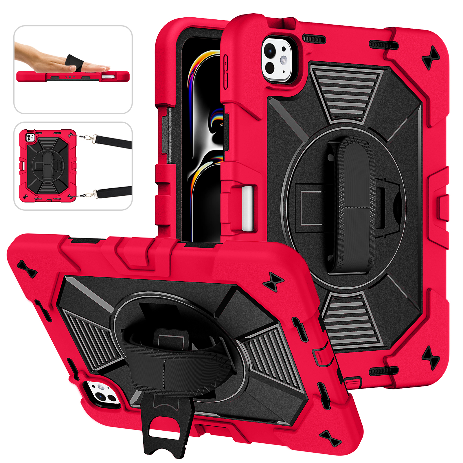 360° Rotating Rugged Armor Case with Hand Strap & Kickstand for iPad Pro 11-inch M4/M5 (2024/2025)