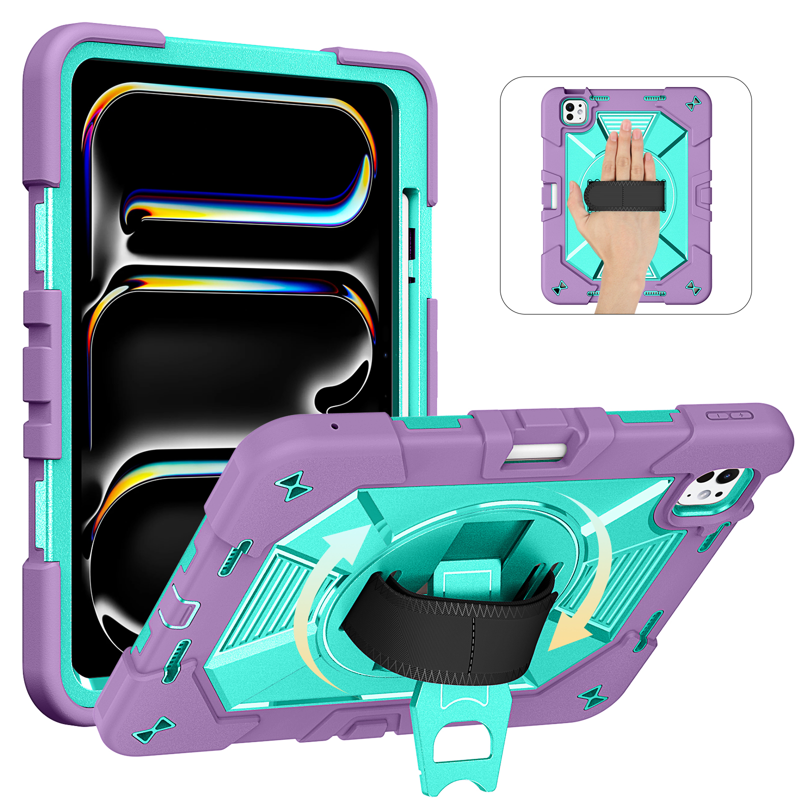 TOZIZO Purple Mint Rugged Protective Case for iPad Pro 11 M4/M5 with 360 Stand & Shoulder Strap