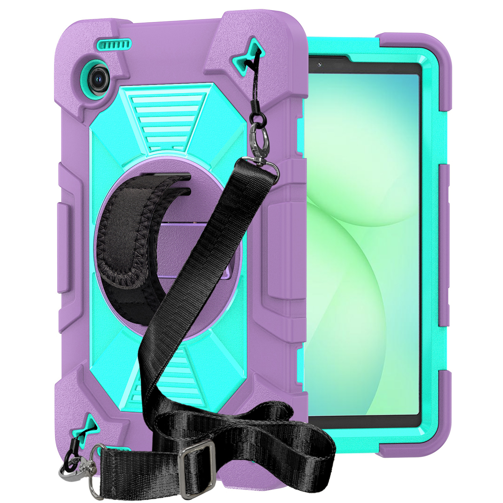 TOZIZO Purple Turquoise Heavy Duty Case for Samsung Galaxy Tab A11 / Tab A9 2023 with Shoulder Strap