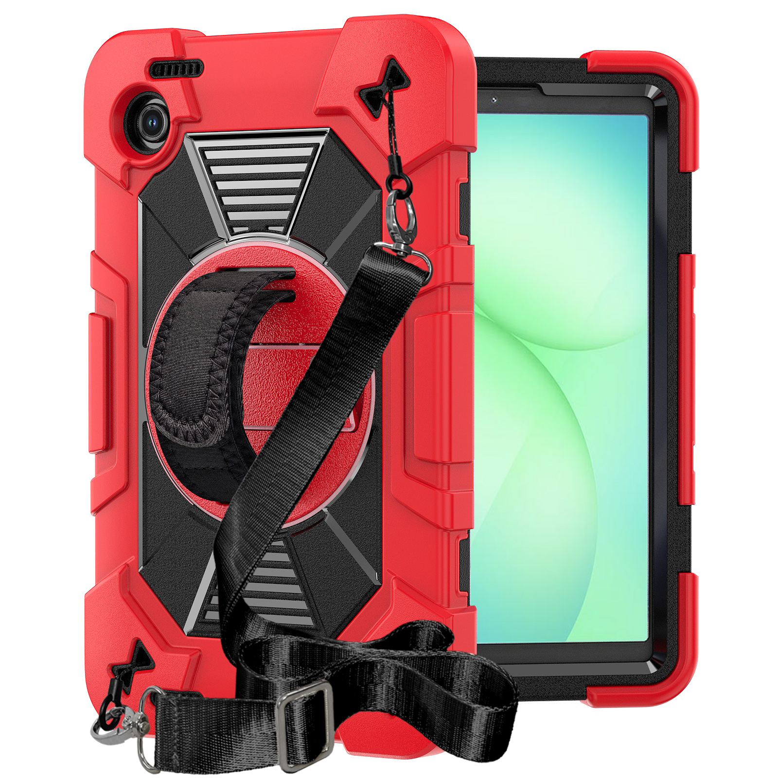 TOZIZO Red Shockproof Kids Case for Samsung Galaxy Tab A11 / Tab A9 2023 with 360 Swivel Stand