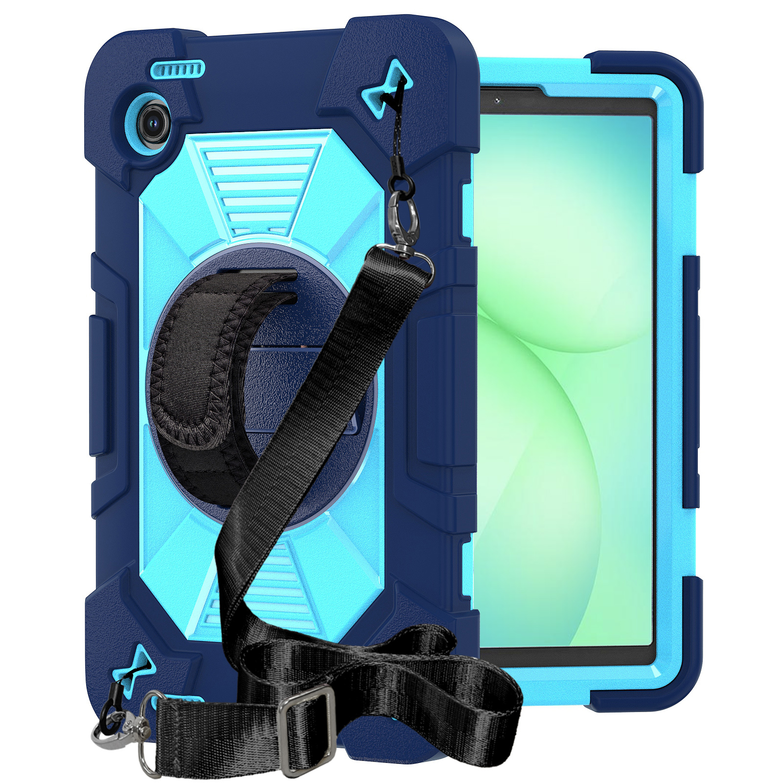TOZIZO Navy Blue Defender Case for Samsung Galaxy Tab A11 & Tab A9 2023 with Rotating Hand Strap