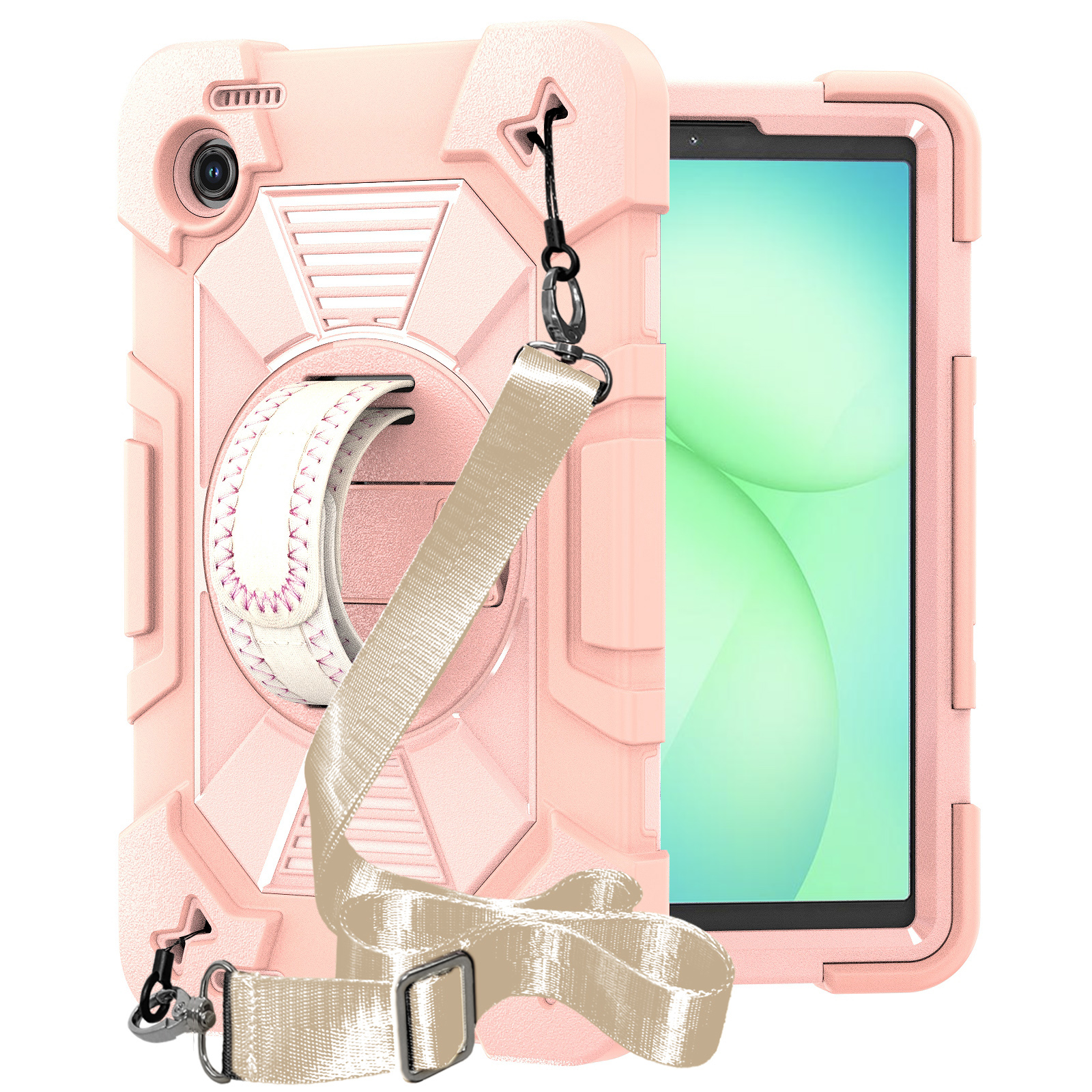 TOZIZO Pink Rugged Case for Samsung Galaxy Tab A11 X133/X135B & Tab A9 2023 X110/X115/X117 with 360 Stand