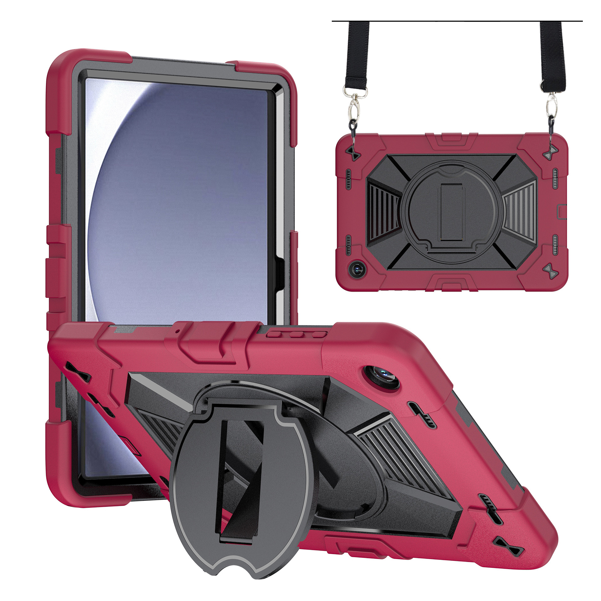 TOZIZO Wine Red Rugged Shockproof Tablet Cover for Samsung Galaxy Tab A9+ / A11+ with Rotating Stand