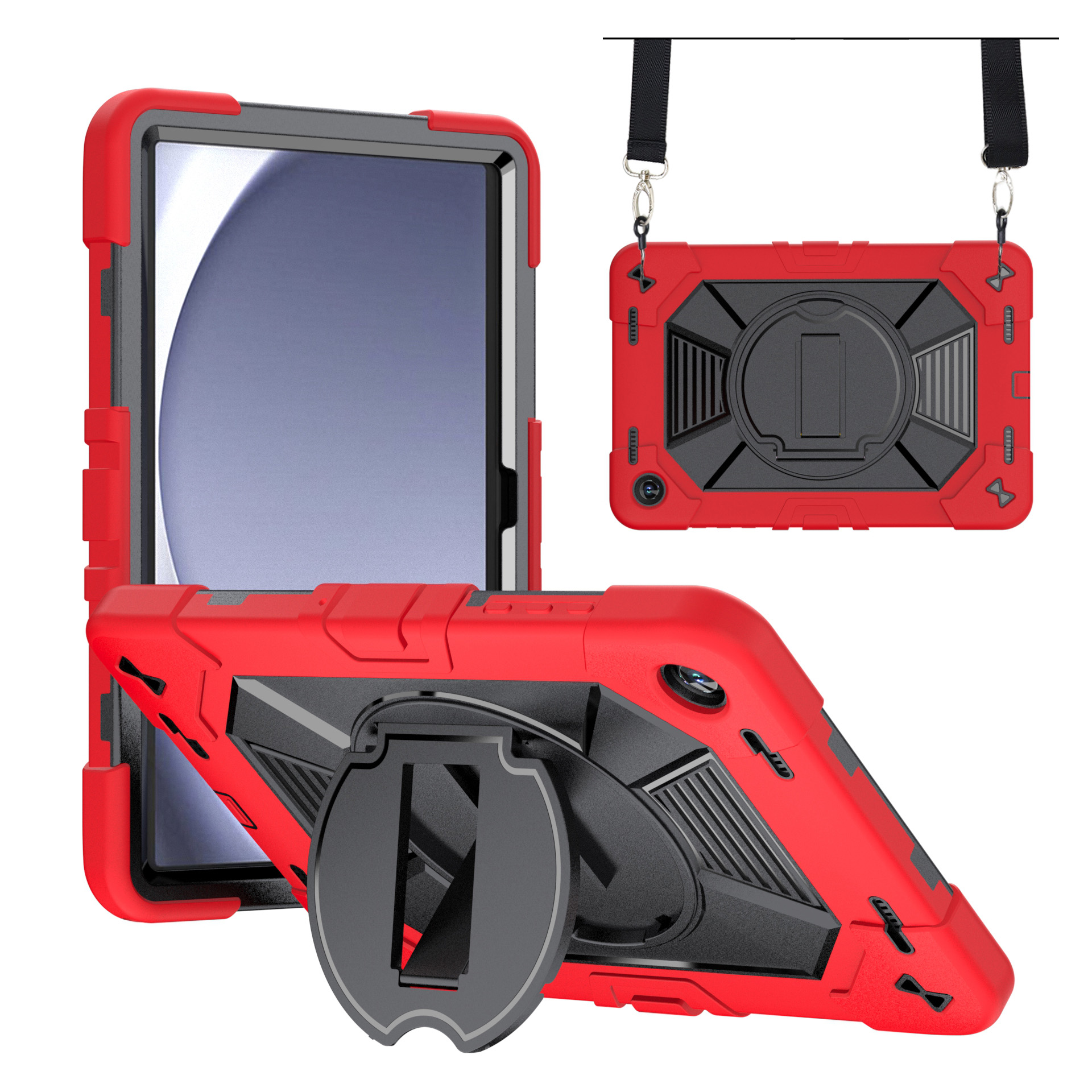 TOZIZO Red Black Defender Tablet Case for Samsung Tab A9 Plus / A11 Plus Heavy Duty Shockproof Kids Protective Cover