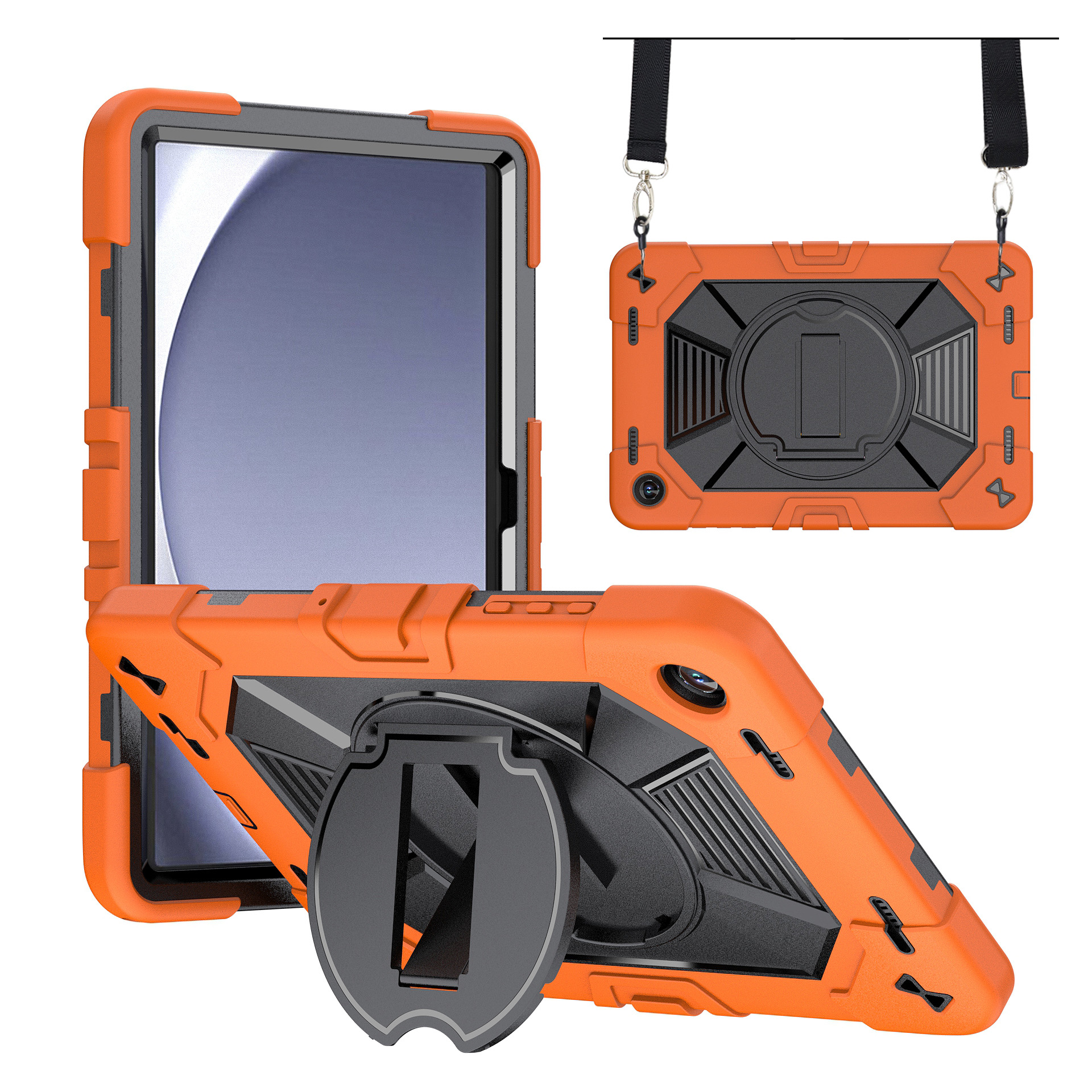 TOZIZO Orange Black Rugged Armor Tablet Case for Samsung Galaxy Tab A9 Plus/ A11 Plus Kids Shockproof Stand Tablet Cover