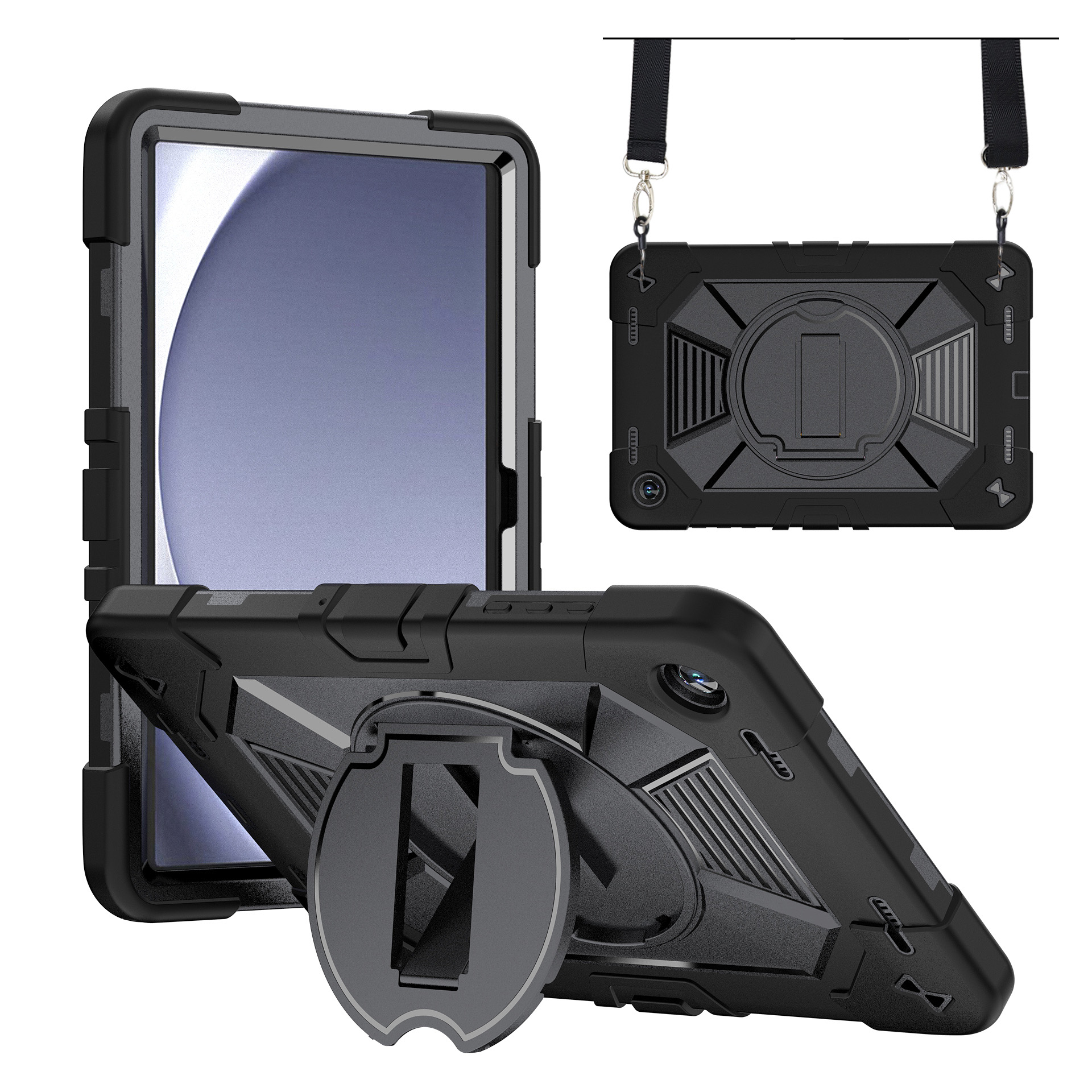 TOZIZO Classic Black Heavy Duty Tablet Armor Case for Samsung Galaxy Tab A9 / A11 Shockproof Stand Cover