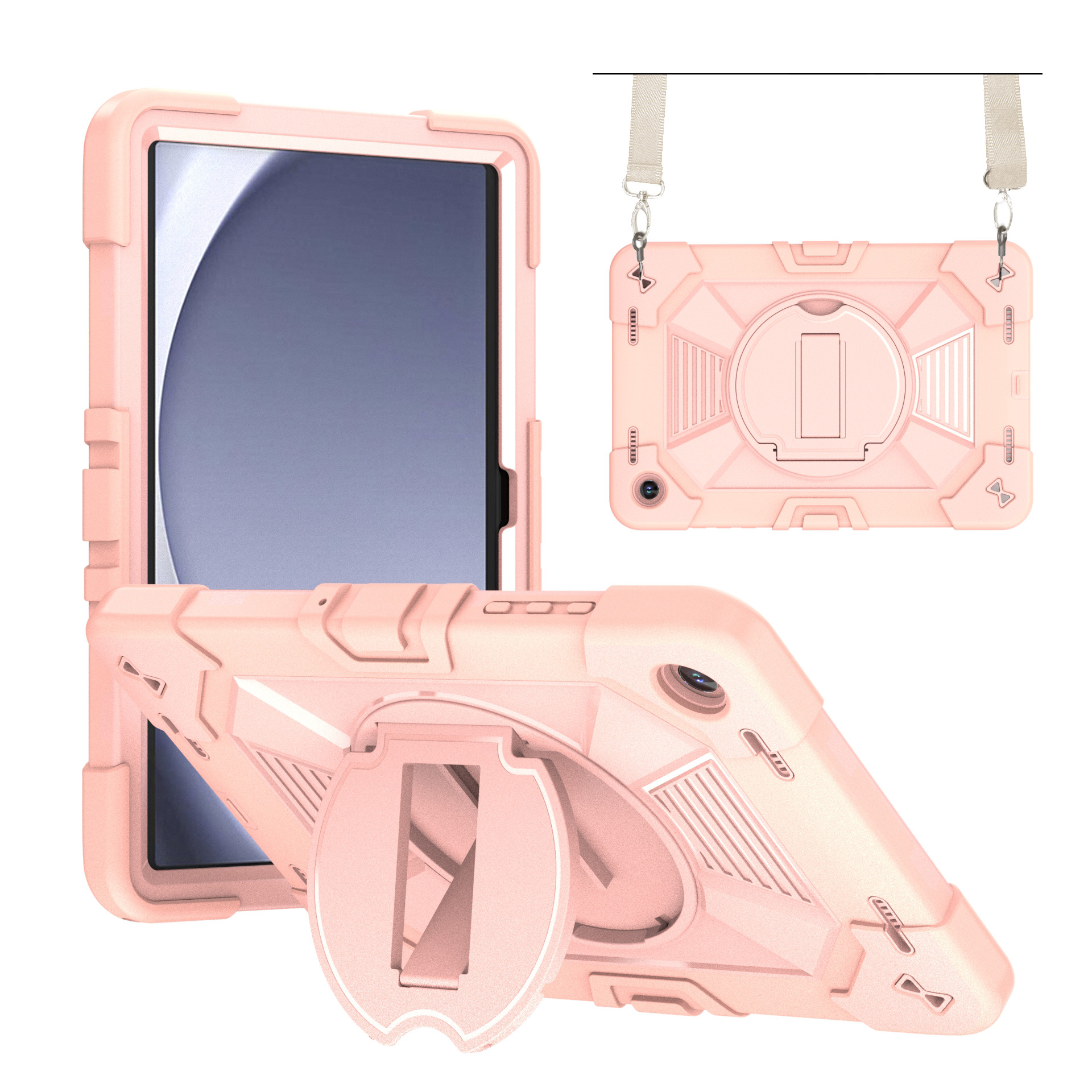TOZIZO Blush Pink Protective Tablet Case for Samsung Galaxy Tab A9 / A11 Rugged Shockproof Stand Cover