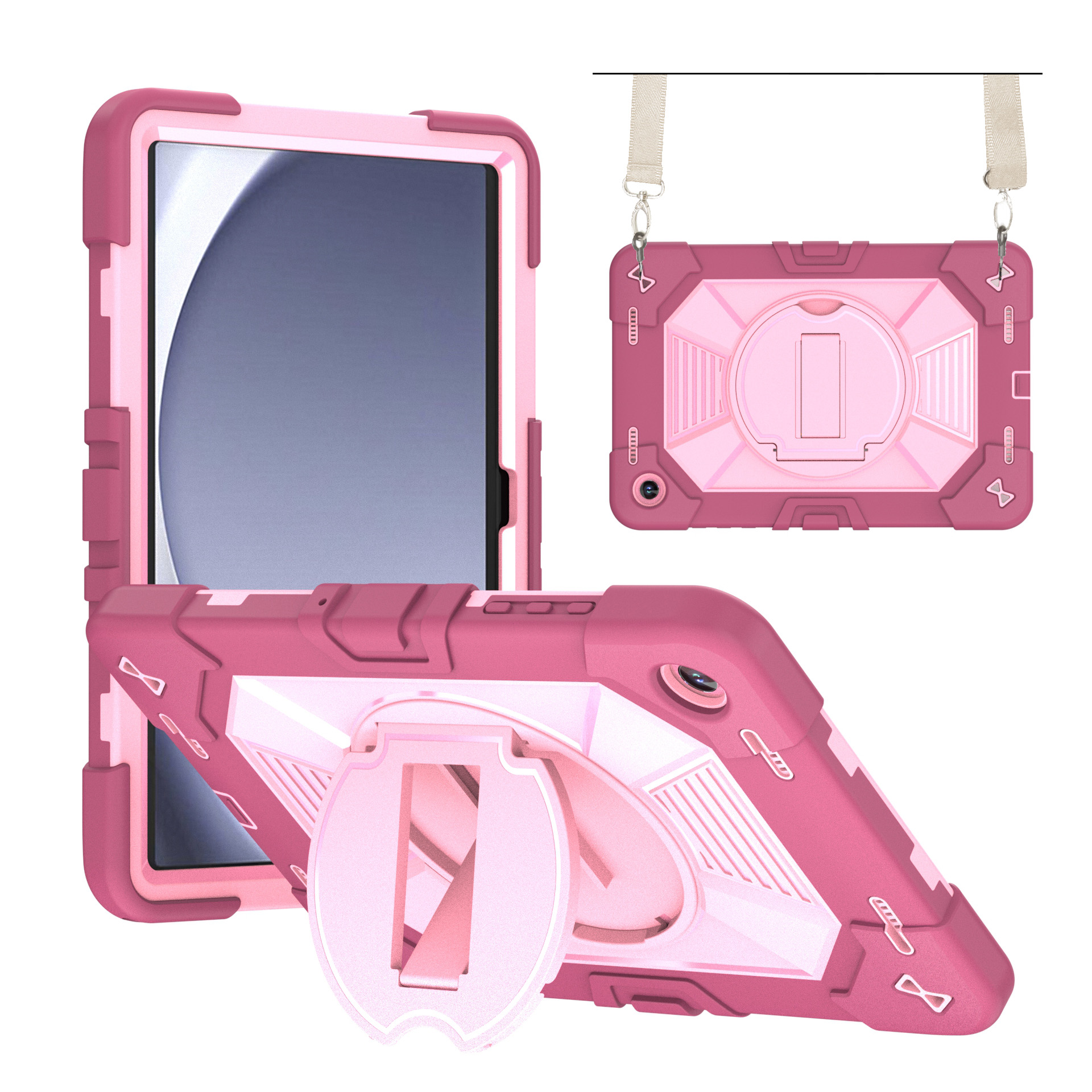 TOZIZO Pink Rose Kids Friendly Rugged Tablet Case for Samsung Tab A9 / A11 Shockproof Protective Shell