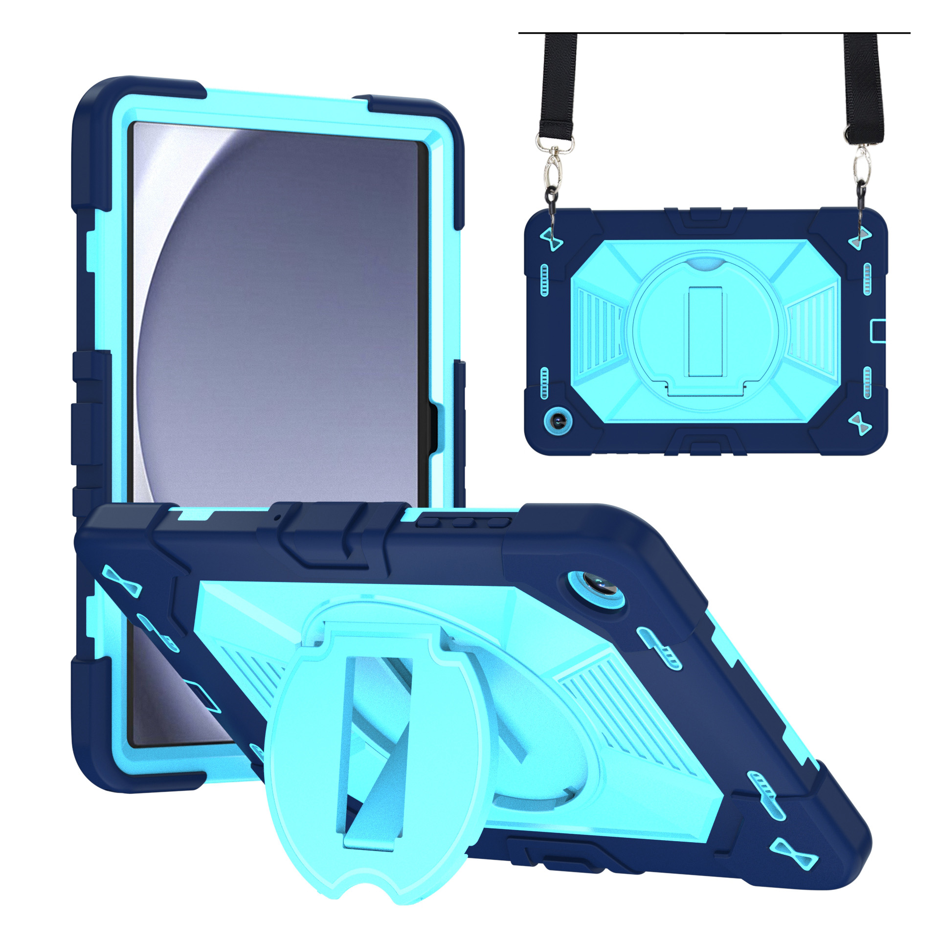 TOZIZO Navy Blue Cyan Rugged Tablet Armor Cover for Samsung Galaxy Tab A9 / A11 Shockproof Kids Case