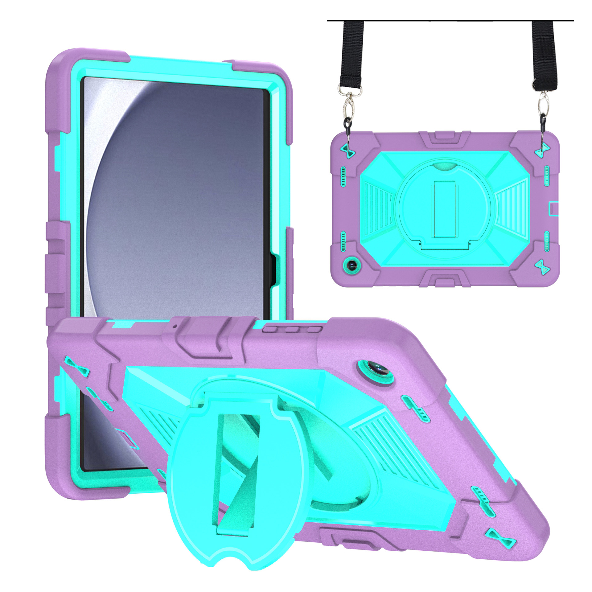 TOZIZO Purple Mint Heavy Duty Kids Friendly Rugged Tablet Case for Samsung Galaxy Tab A9+ / A11+ with Kickstand Shockproof Armor Cover