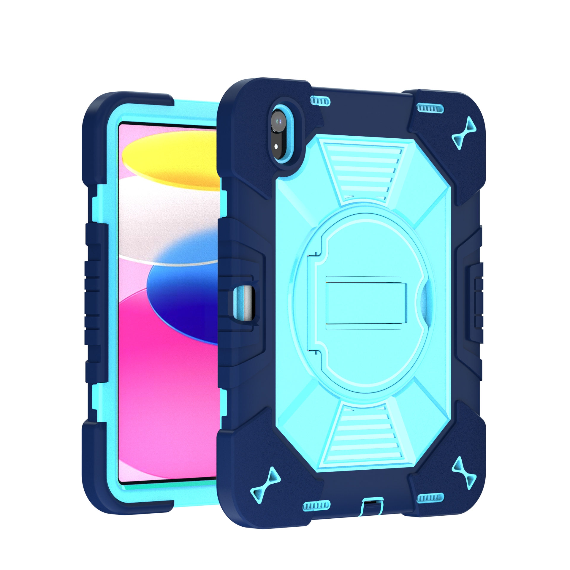 TOZIZO Navy Full Body Protection Rugged Shockproof Tablet Case for iPad 10th / 11th Gen with Built-in Kickstand